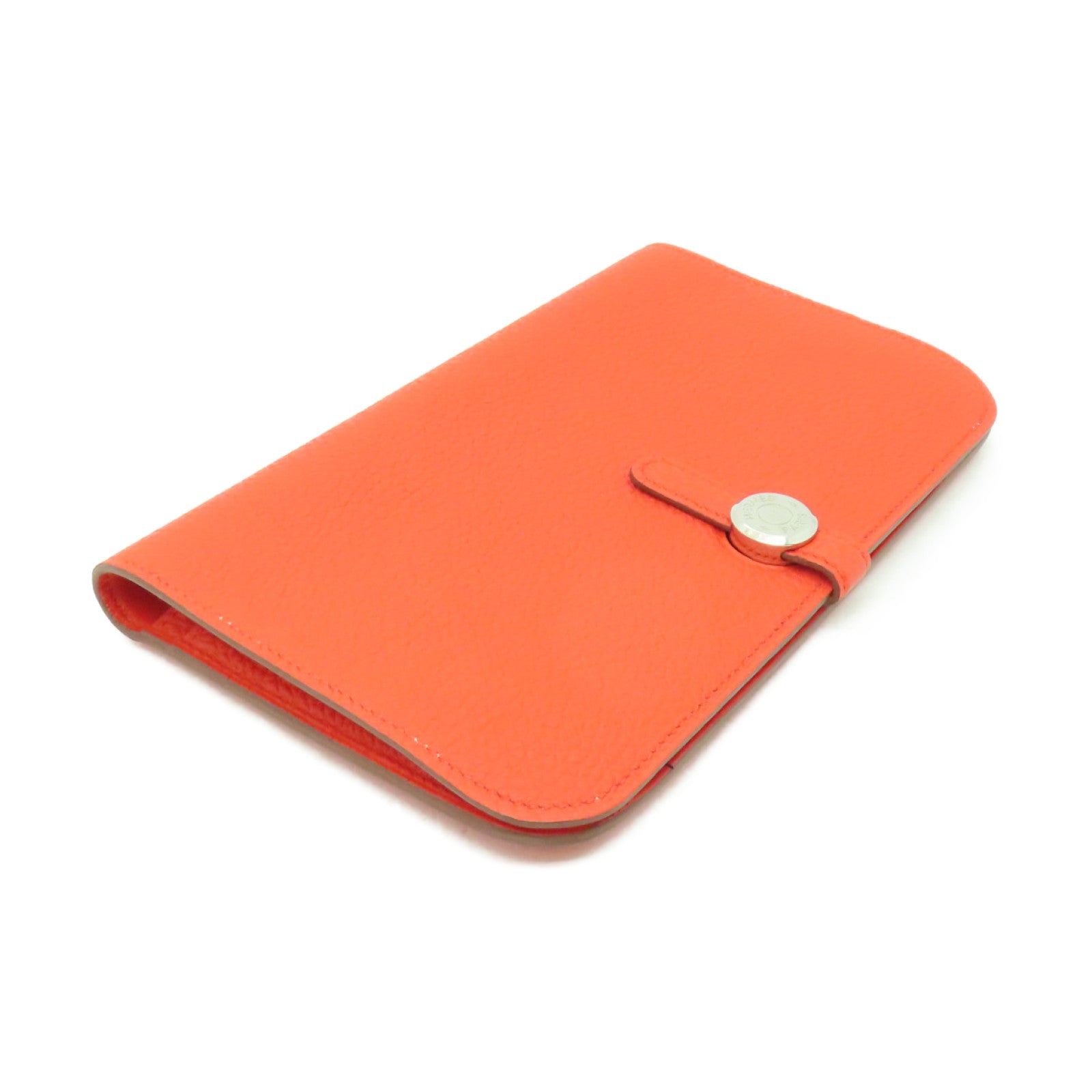 HERMES 【激減優惠】Clemence皮革Dogon wallet銀扣長錢包Orange橙色