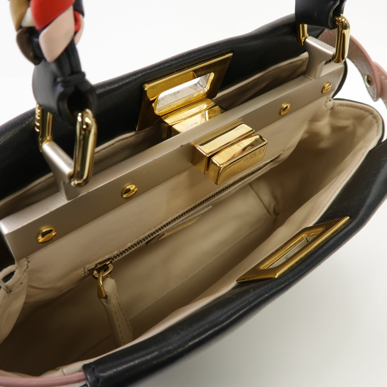 FENDI 【激減優惠】羊皮皮革Peekaboo Mini金扣手挽肩背兩用袋黑色