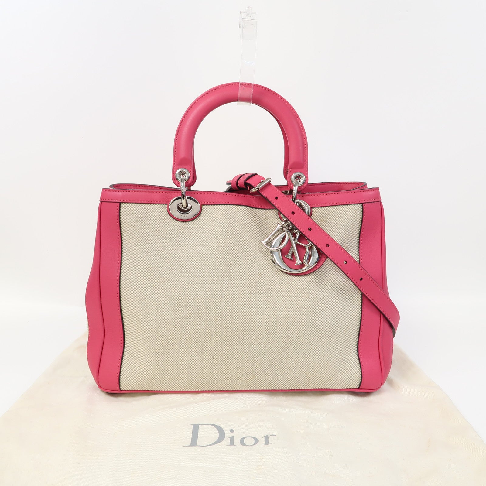 Dior 【激減優惠】帆布2 Way Shoulder銀扣手挽肩背兩用袋粉紅色
