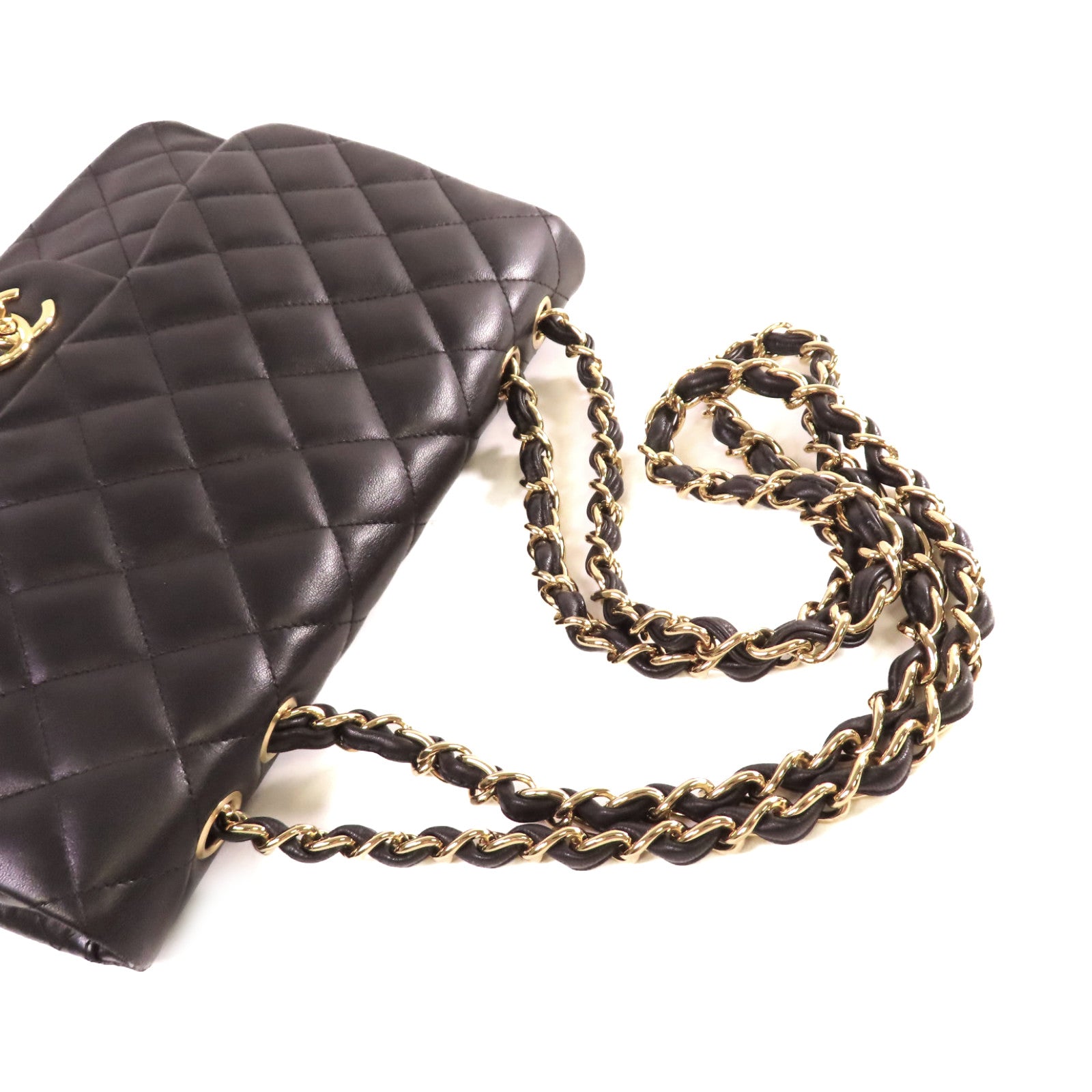 CHANEL 【激減優惠】菱格羊皮皮革Jumbo Single Flap Chain Shoulder Bag金扣鏈帶肩背袋黑色