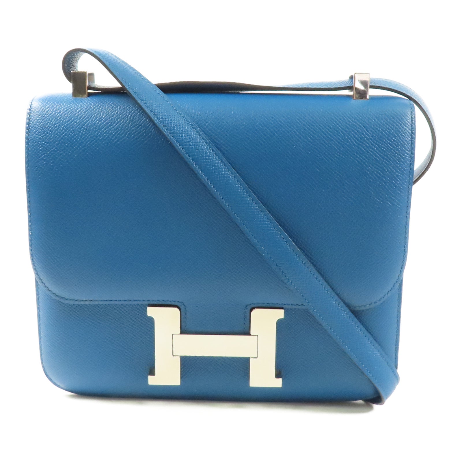 HERMES PHW Constance 24 Shoulder Bag Veau Epsom Leather Stamp R 1P Colvert Blue