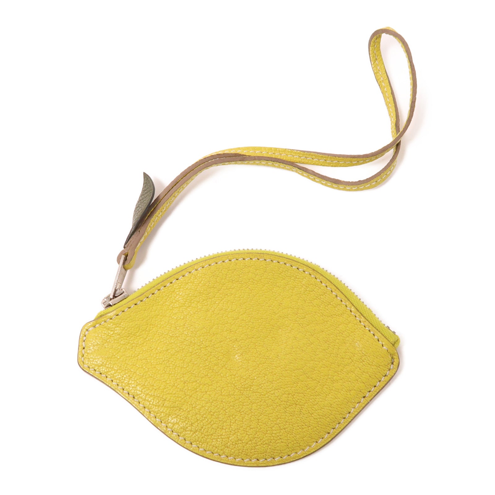 HERMES 【激減優惠】Clemence皮革Tutti Frutti銀扣零錢包Lime黃色