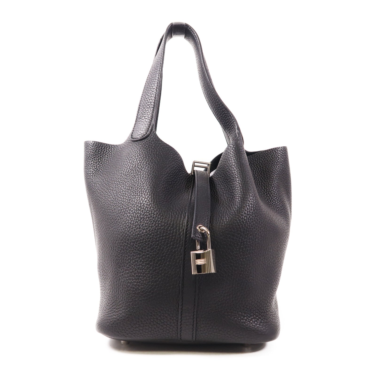 HERMES Clemence皮革Picotin MM銀扣手挽袋Noir