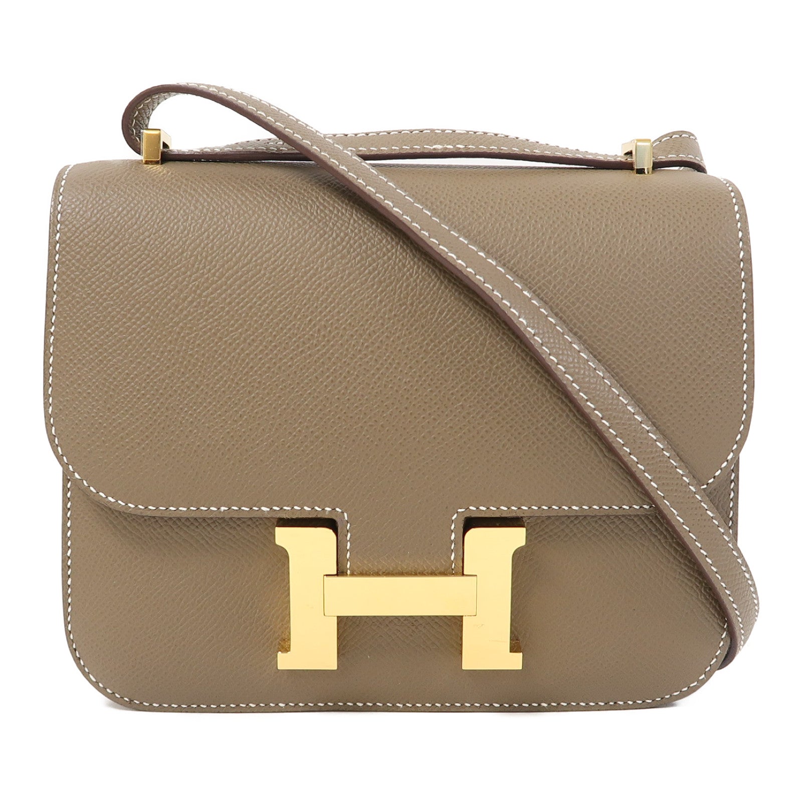 HERMES Epsom皮革Constance Mini金扣肩背袋大象灰色