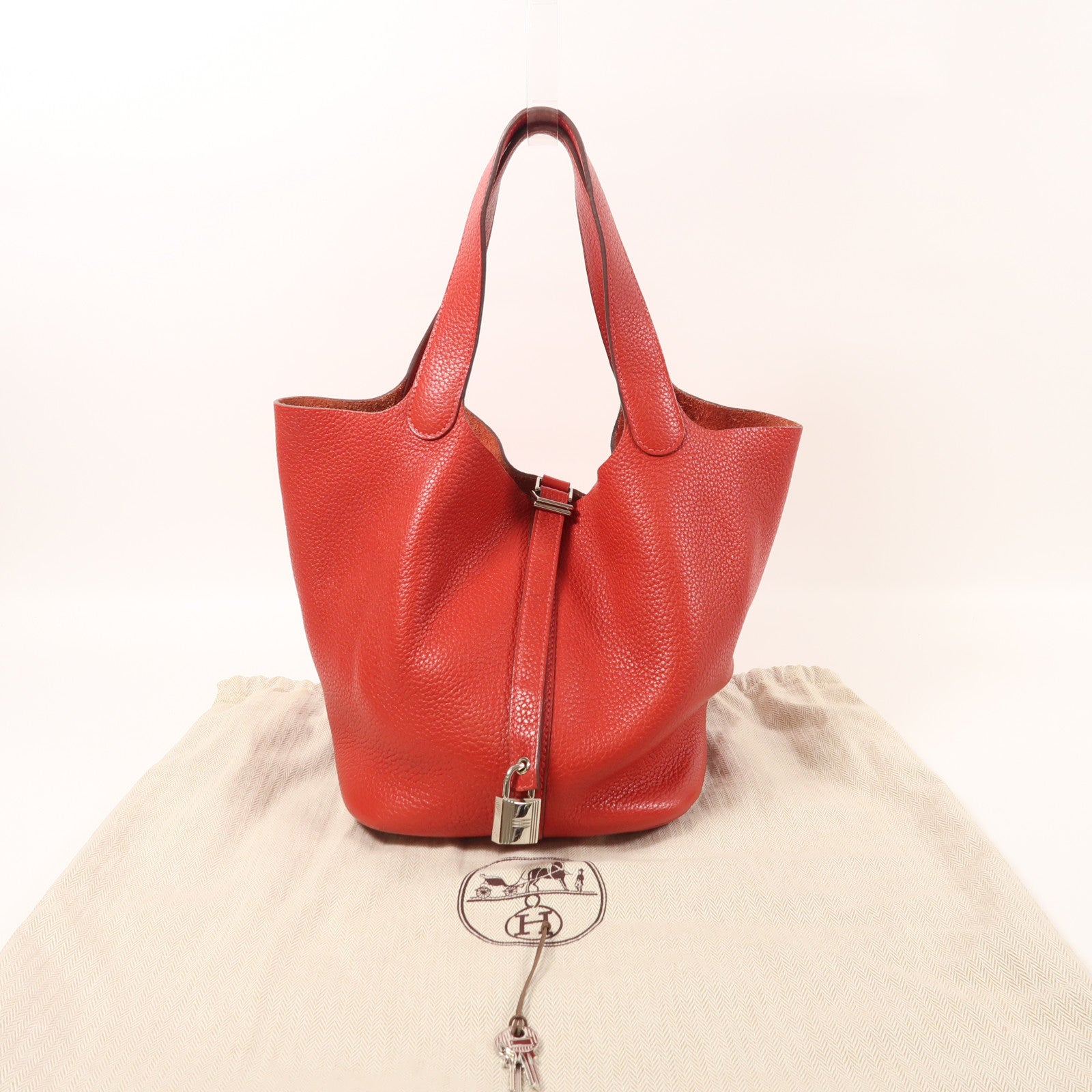 HERMES Clemence皮革Picotin MM銀扣手挽袋Red