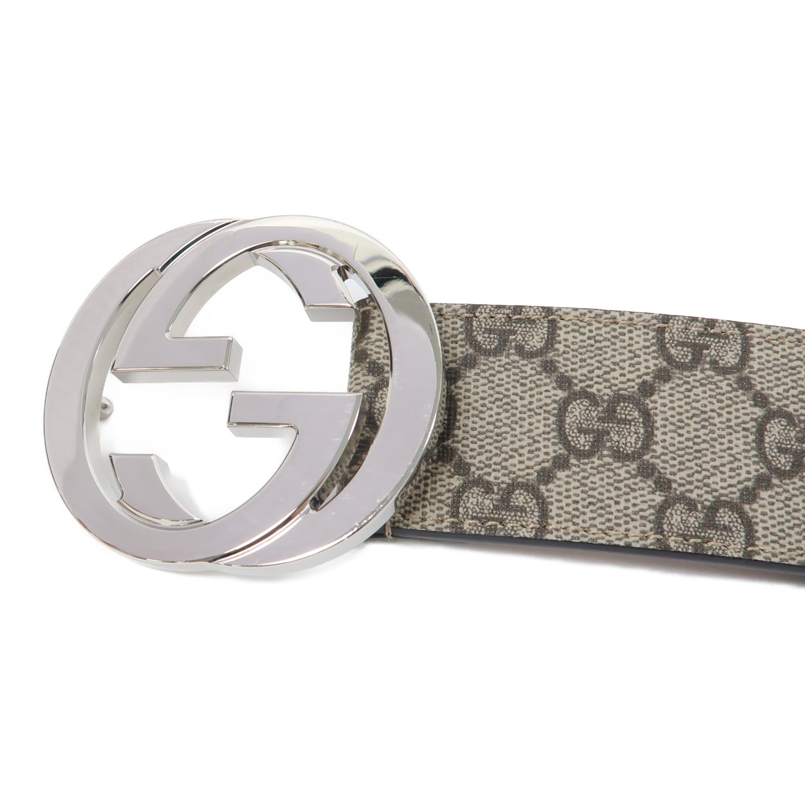 GUCCI 塗層帆布GG Supreme Belt銀扣皮帶啡色