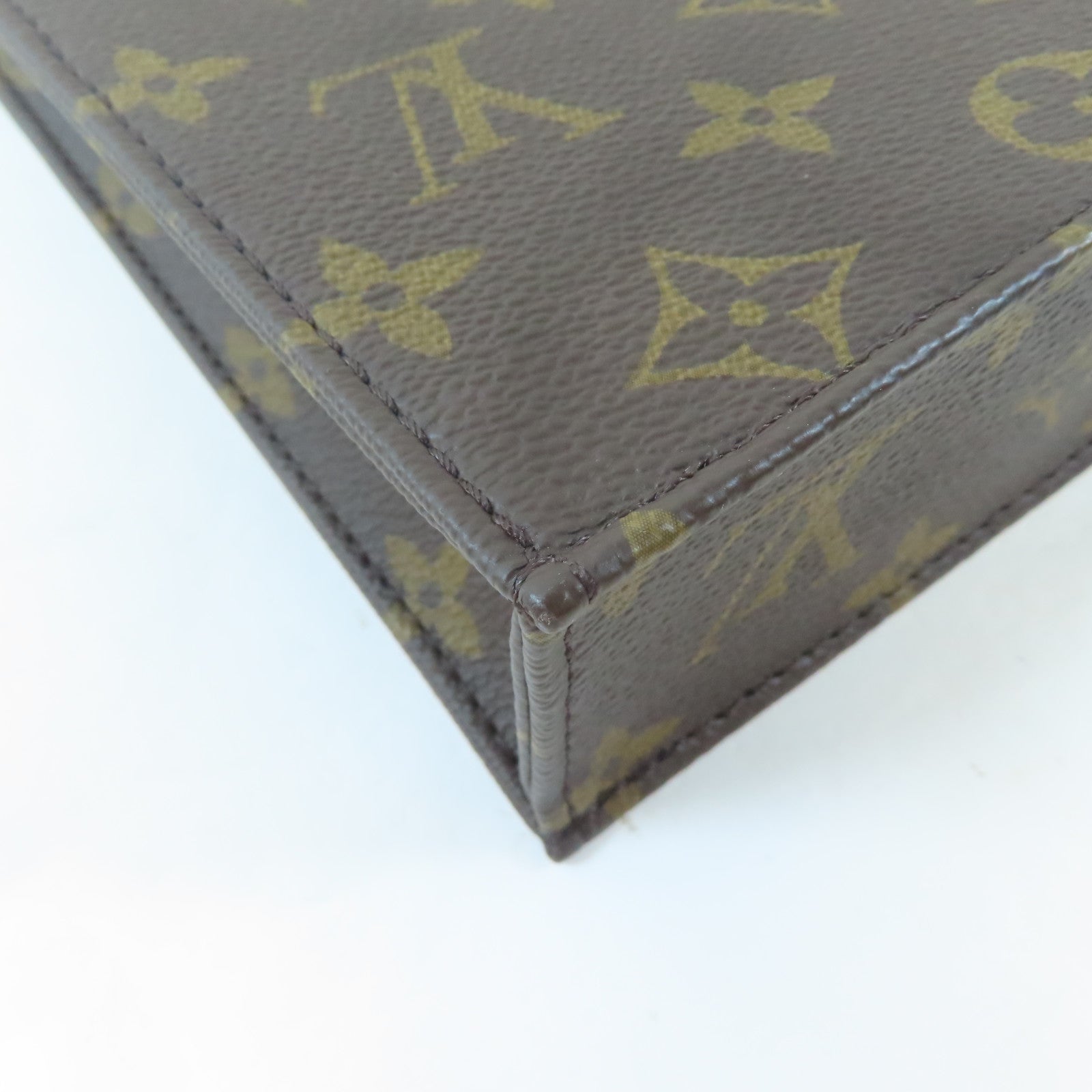 LOUIS VUITTON Monogram Petite Sac Plat金扣手挽肩背兩用袋啡色