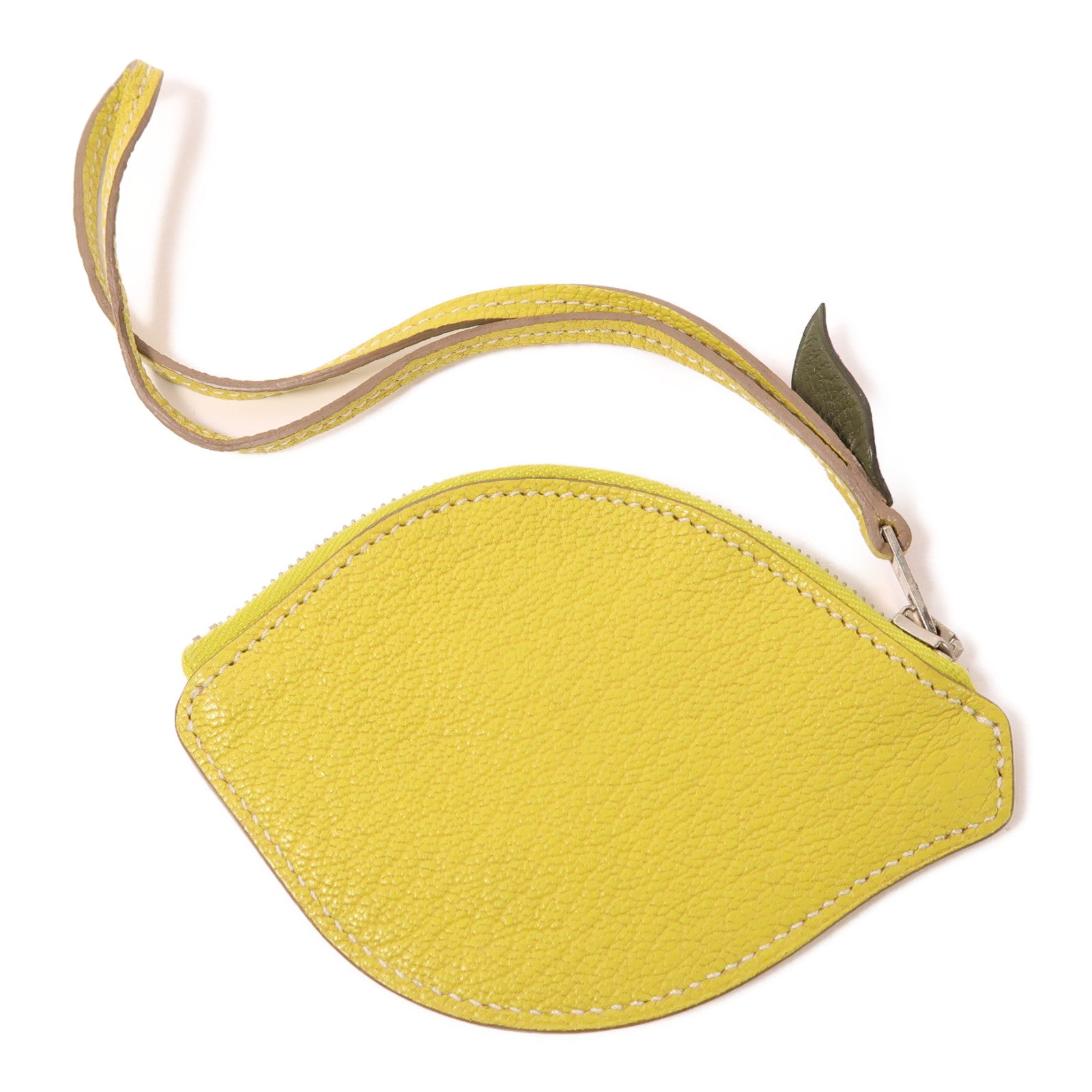 HERMES 【激減優惠】Clemence皮革Tutti Frutti銀扣零錢包Lime黃色