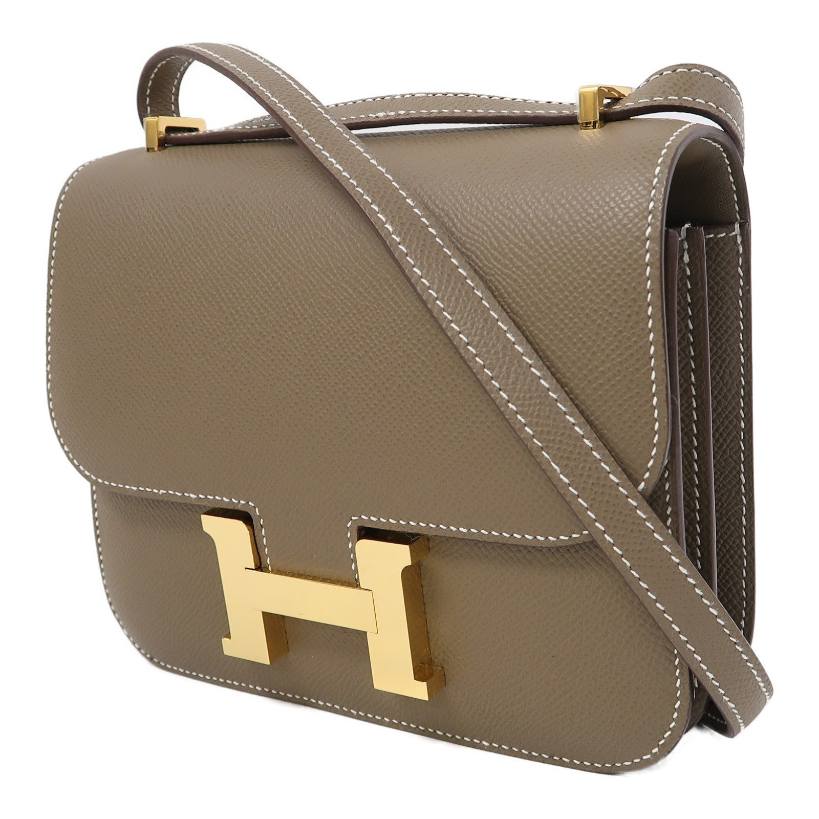 HERMES Epsom皮革Constance Mini金扣肩背袋大象灰色
