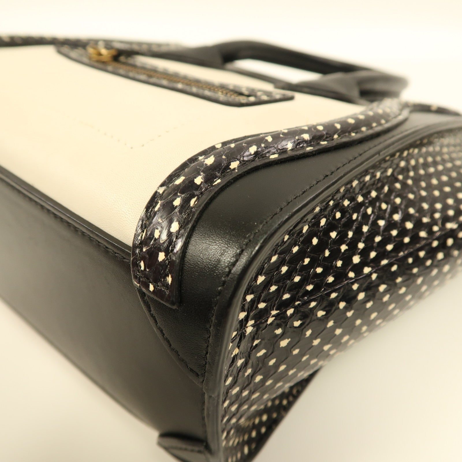 CELINE 牛皮皮革/蛇皮皮革Nano Luggage金扣手挽肩背兩用袋白色/黑色