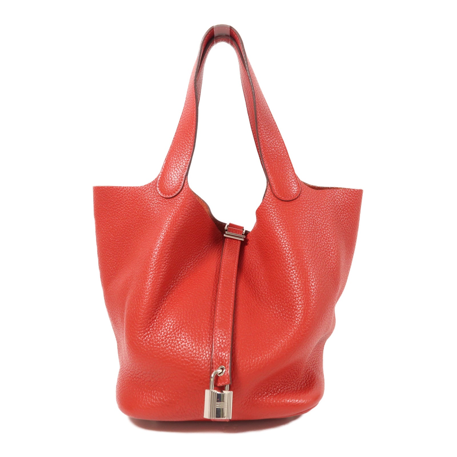 HERMES Clemence皮革Picotin MM銀扣手挽袋Red