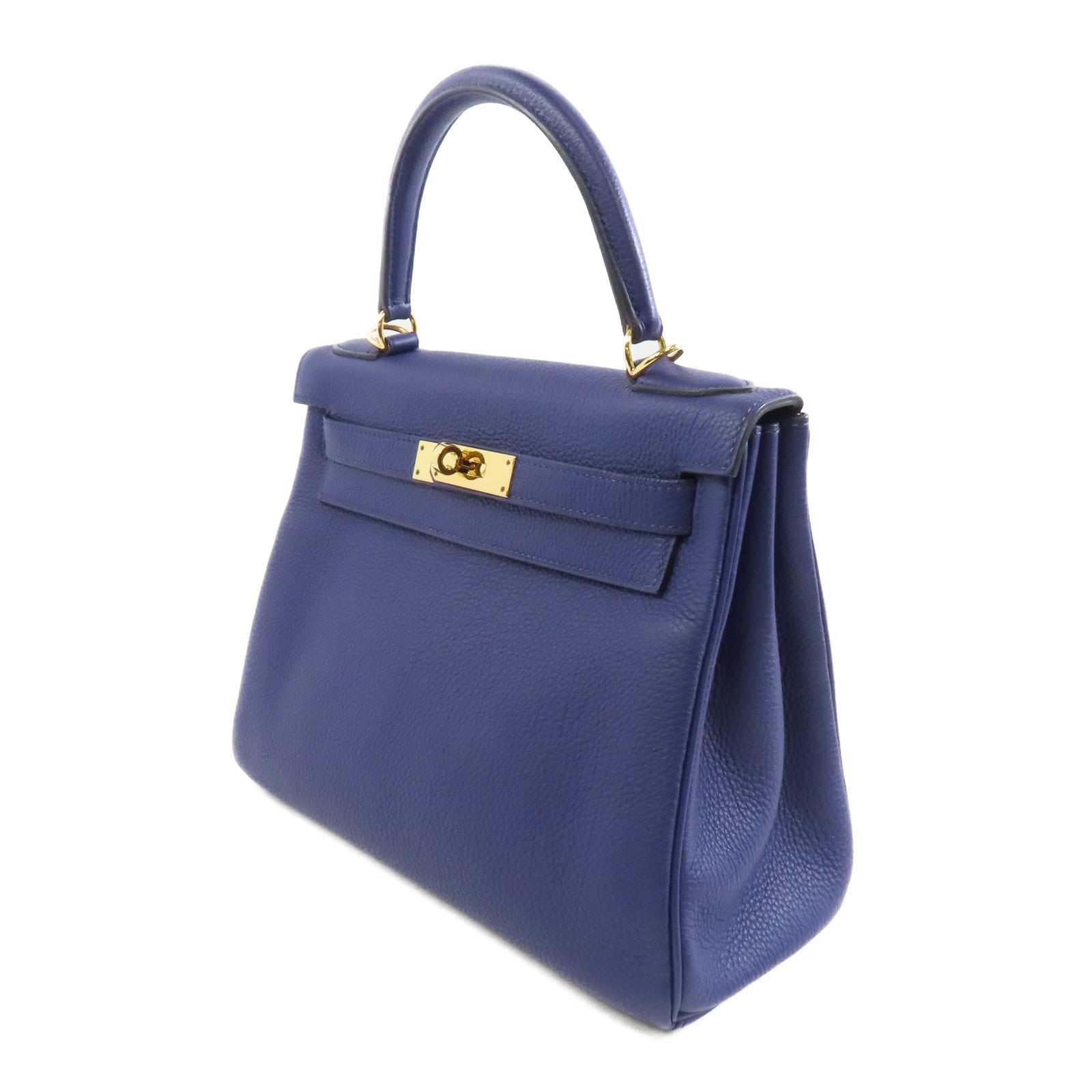 HERMES Togo皮革Kelly 28金扣手挽肩背兩用袋Blue Encre藍色