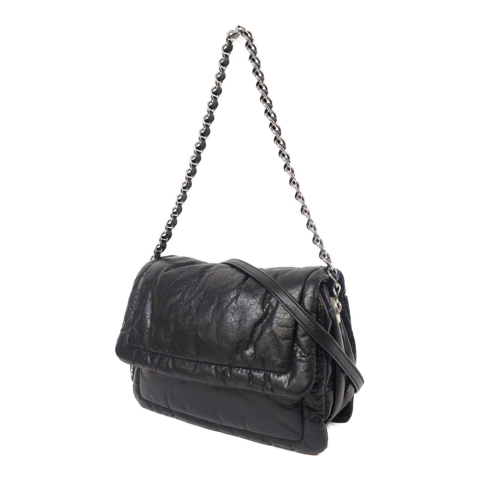 MARC JACOBS 【激減優惠】聚酯纖維Shoulder Bag銀扣鏈帶肩背袋黑色
