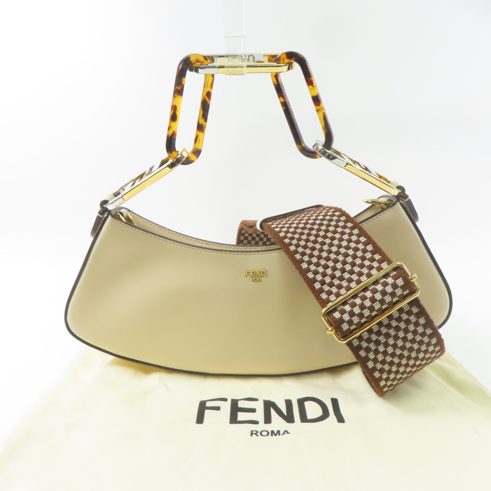 FENDI 牛皮皮革O'Lock Swing金扣手挽肩背兩用袋亮珊瑚色