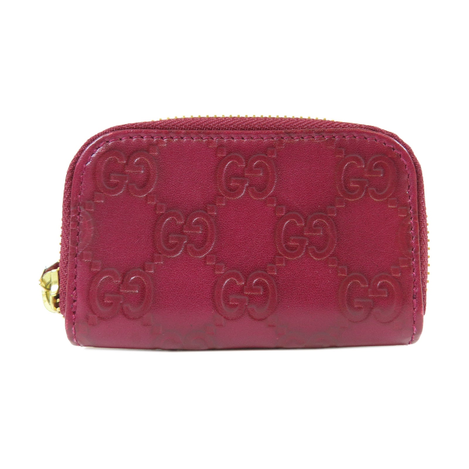 GUCCI 【激減優惠】皮革Coin Case金扣零錢包紫紅色