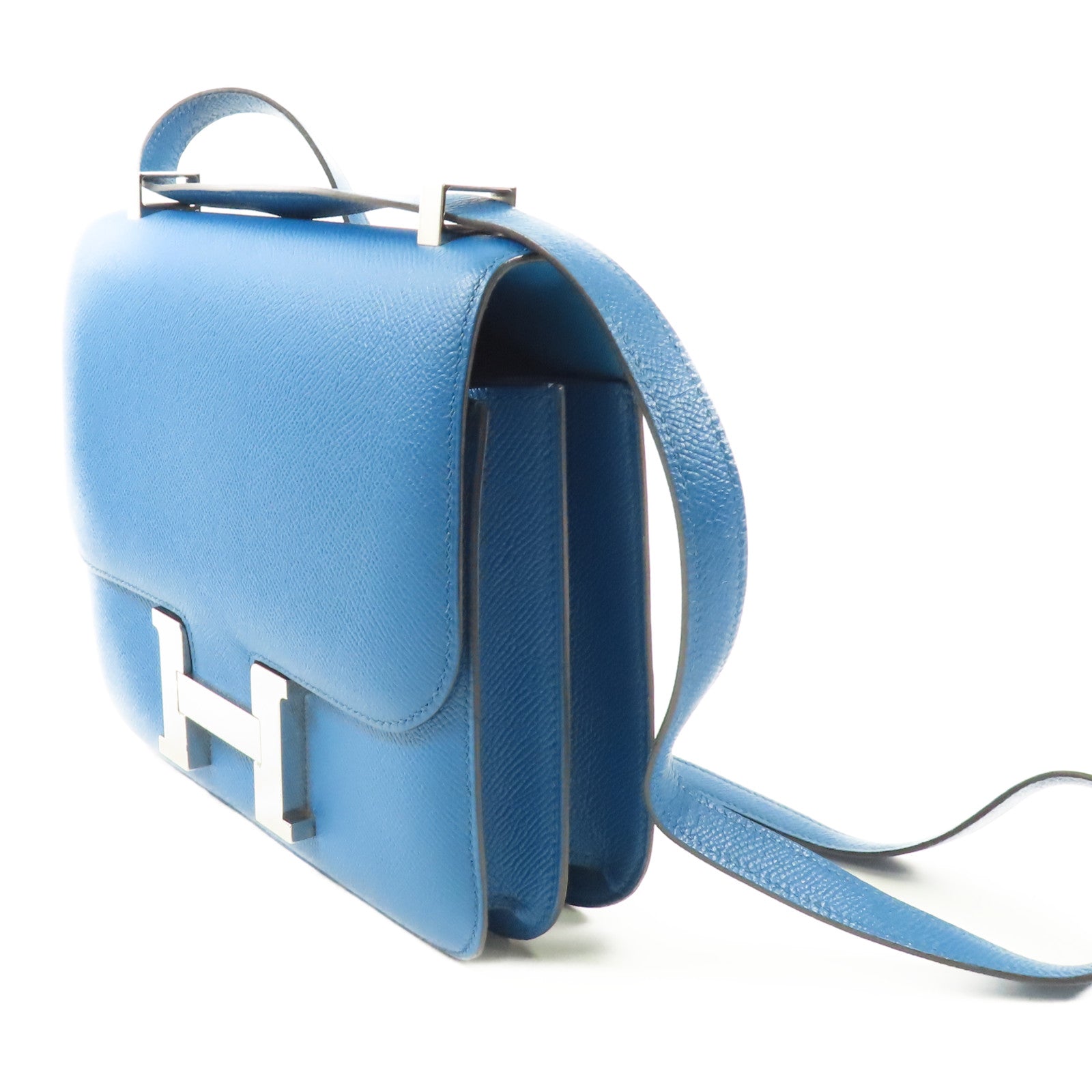 HERMES PHW Constance 24 Shoulder Bag Veau Epsom Leather Stamp R 1P Colvert Blue