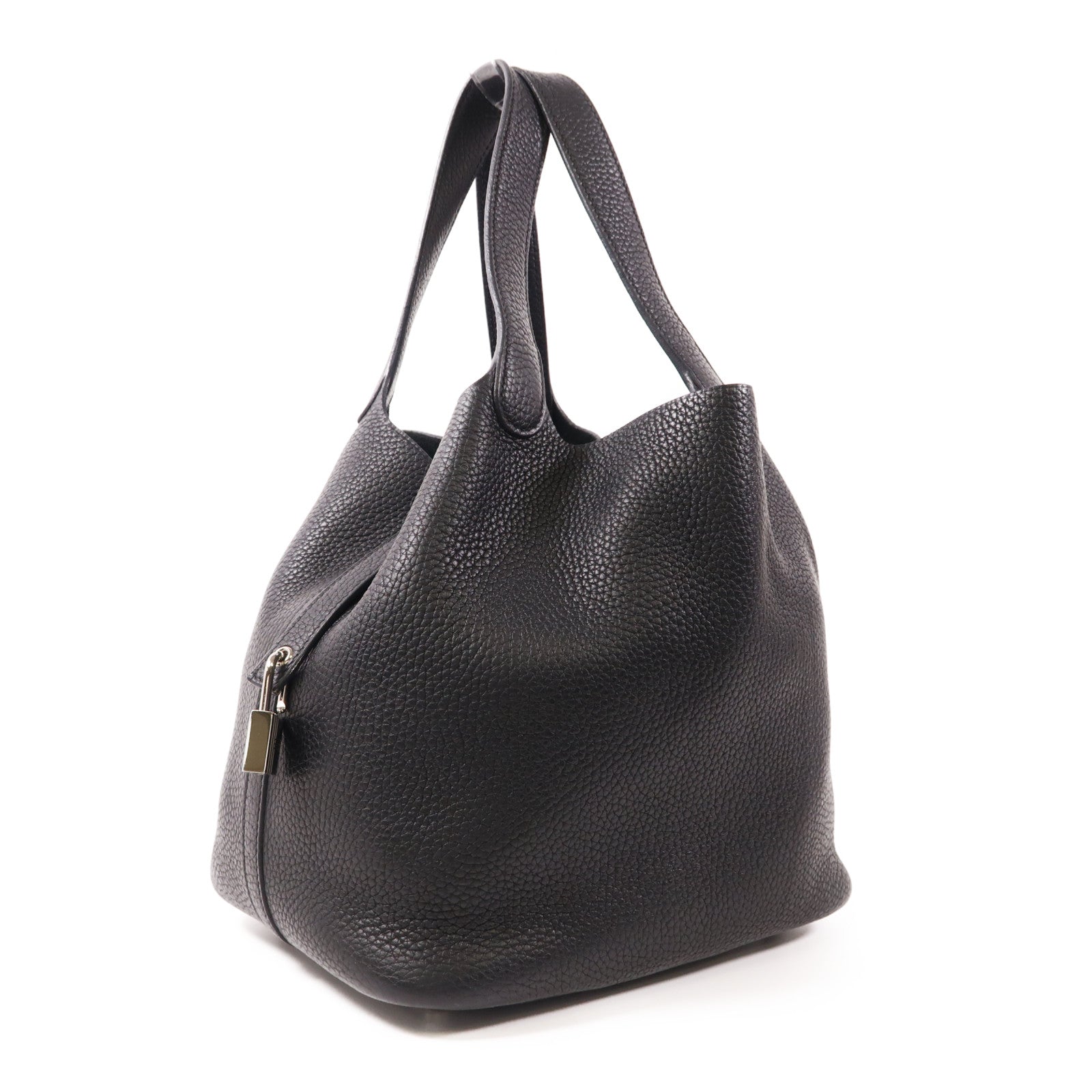 HERMES Clemence皮革Picotin MM銀扣手挽袋Noir