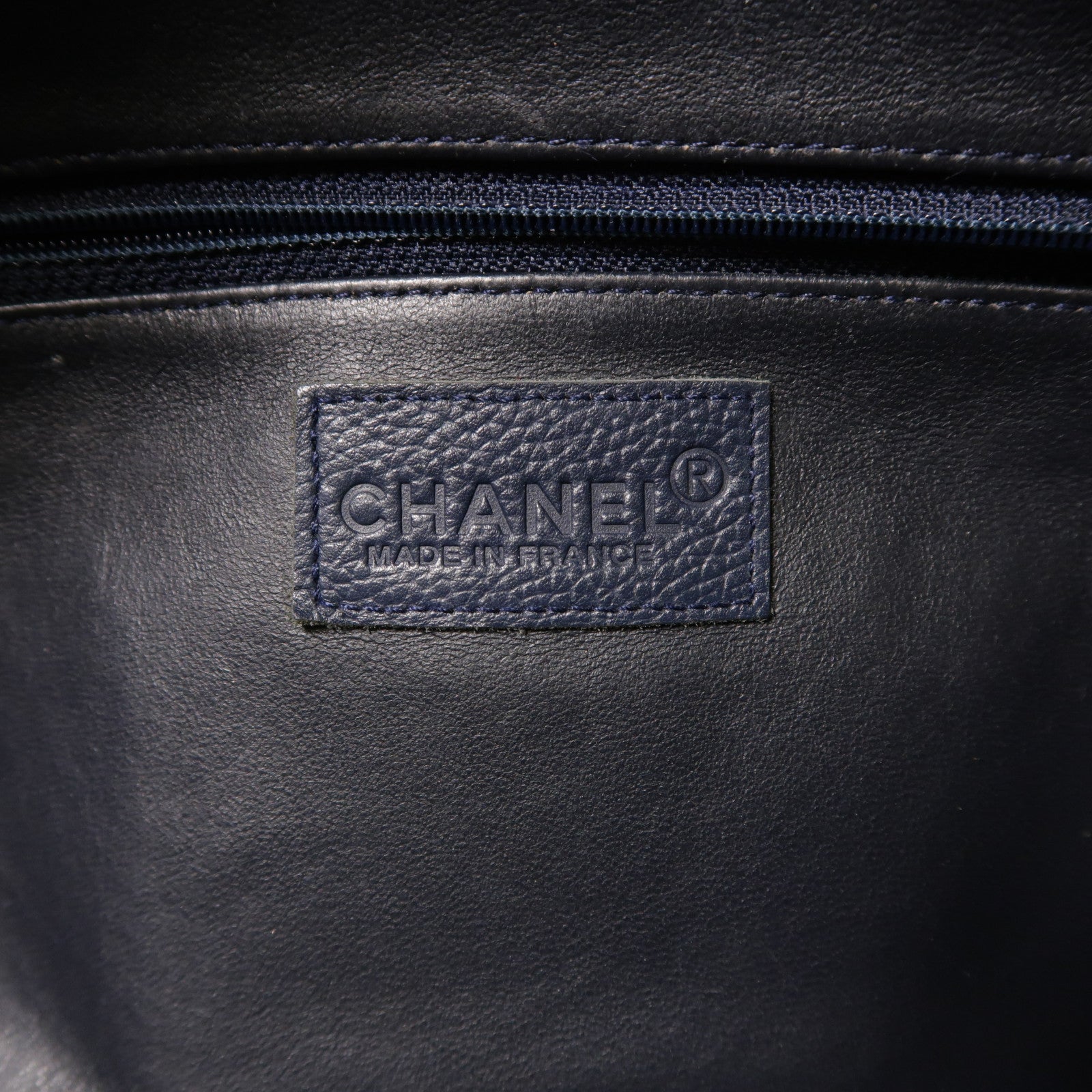 CHANEL CC SHW Boston Bag Hand Bag Calfskin Leather Blue