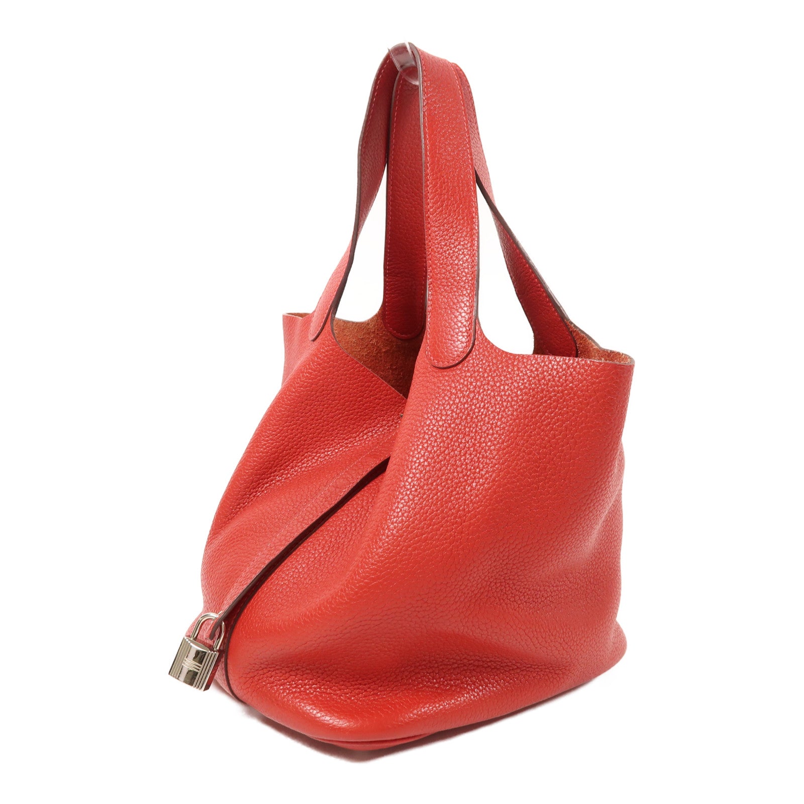 HERMES Clemence皮革Picotin MM銀扣手挽袋Red