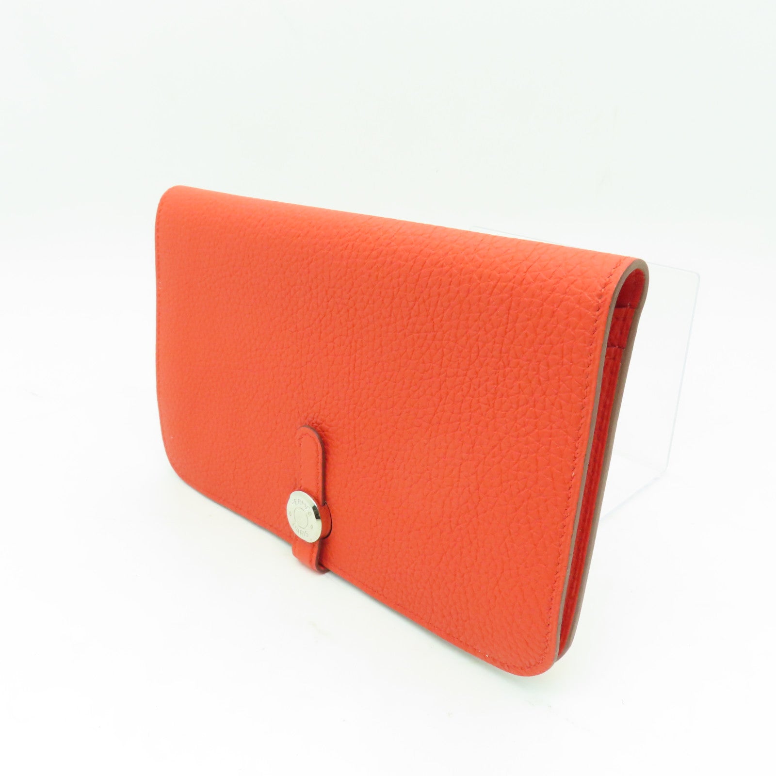 HERMES 【激減優惠】Clemence皮革Dogon wallet銀扣長錢包Orange橙色