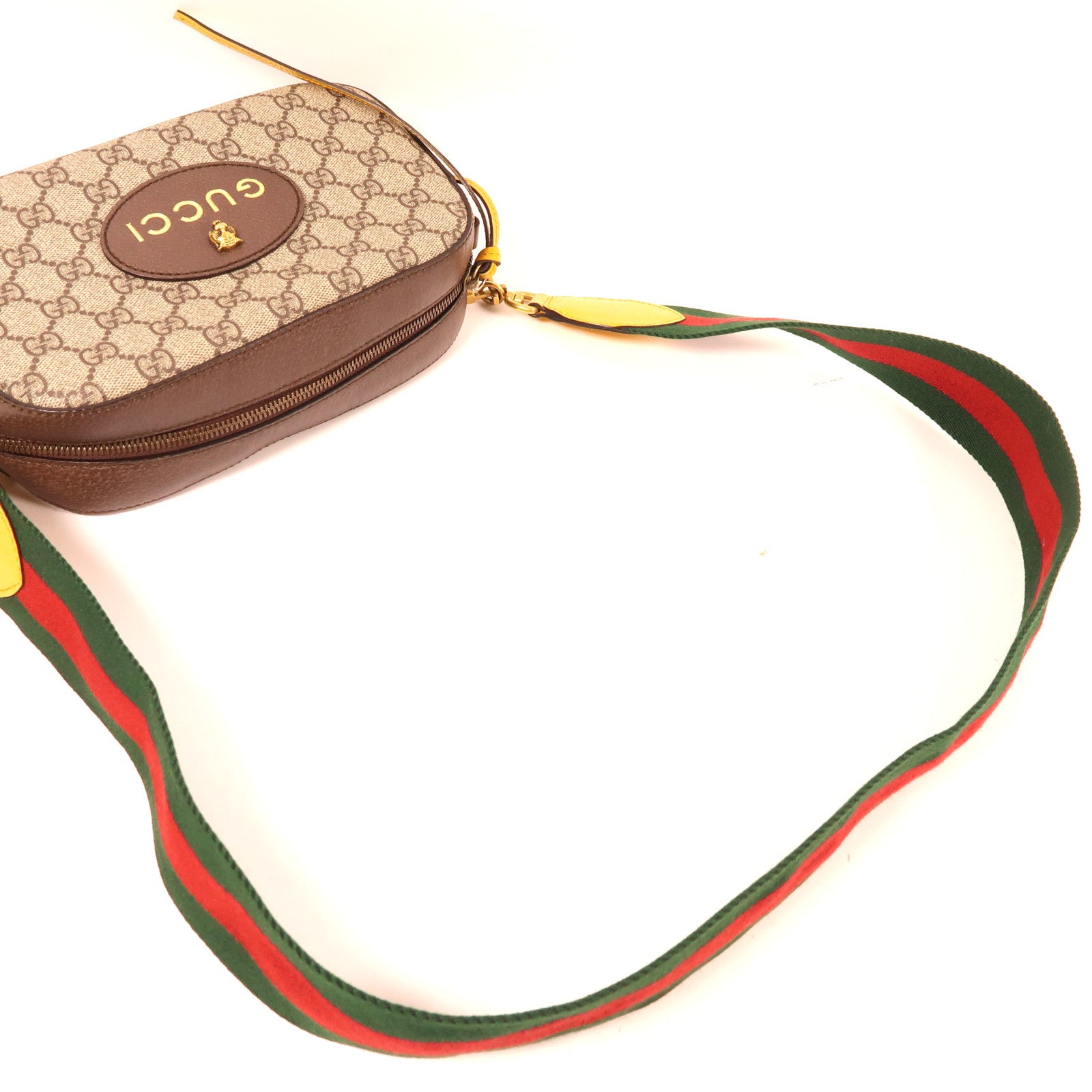 GUCCI 塗層帆布/皮革GG Supreme金扣肩背袋