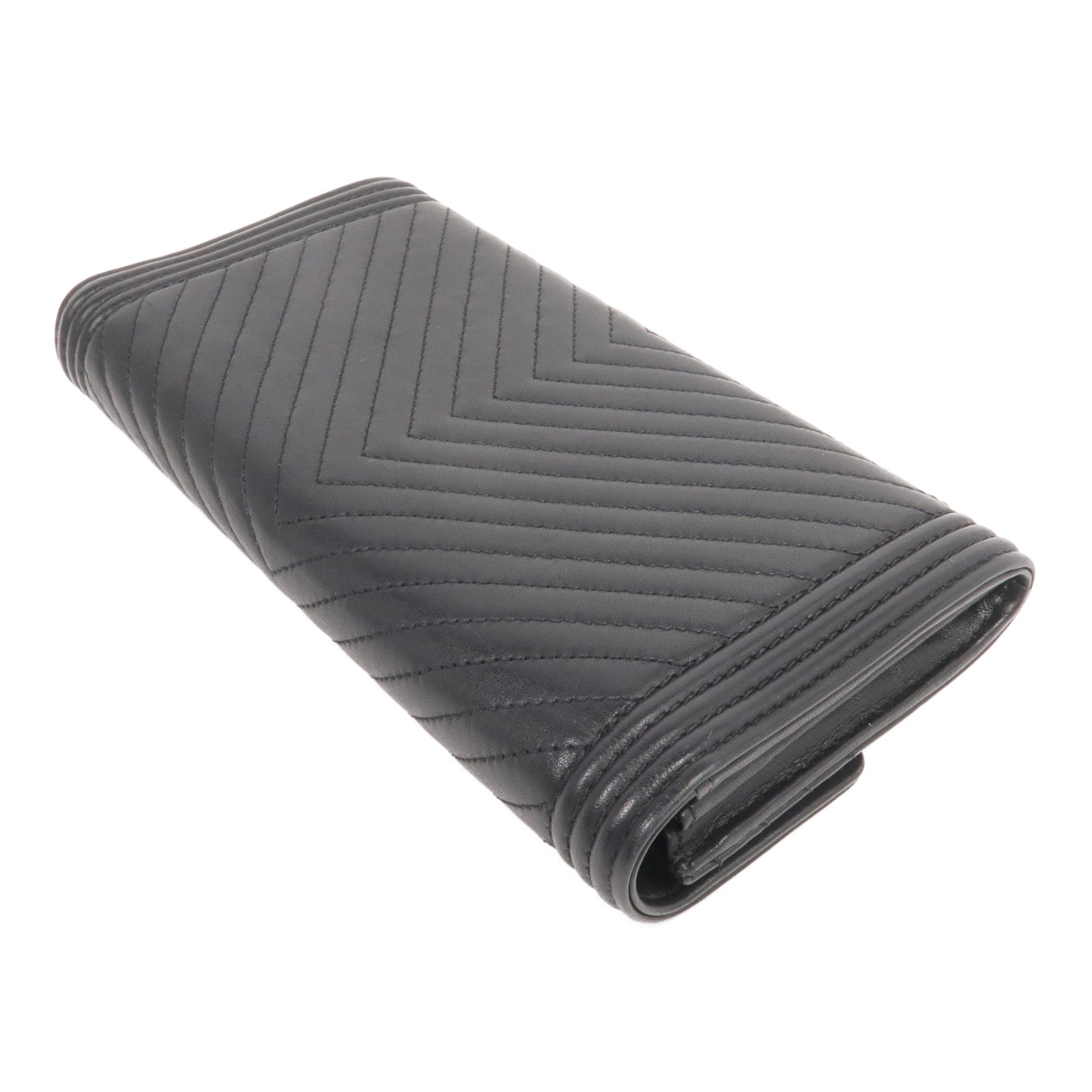 CHANEL 羊皮皮革Long Wallet銀扣長錢包