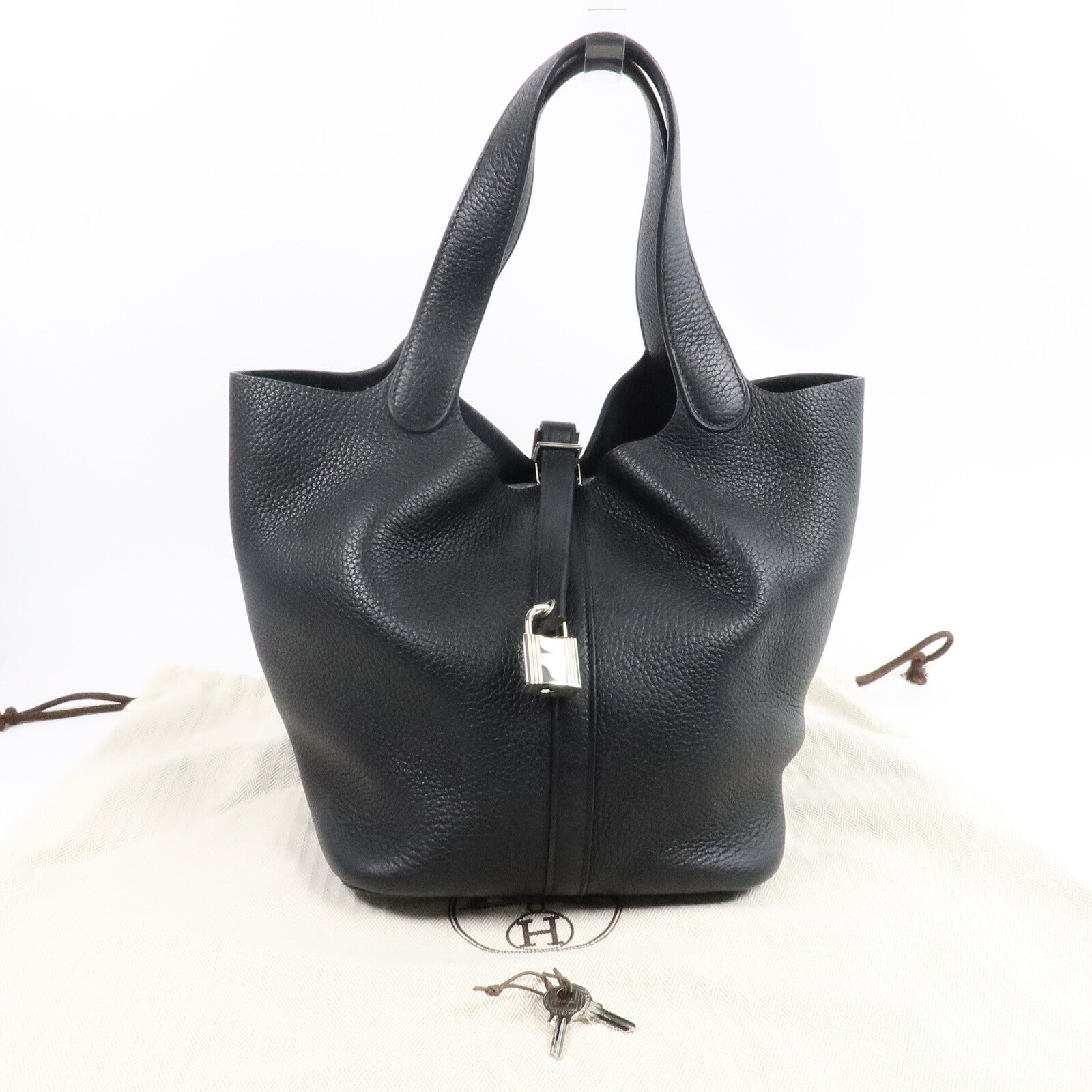 HERMES Clemence皮革 Picotin MM手挽袋Noir