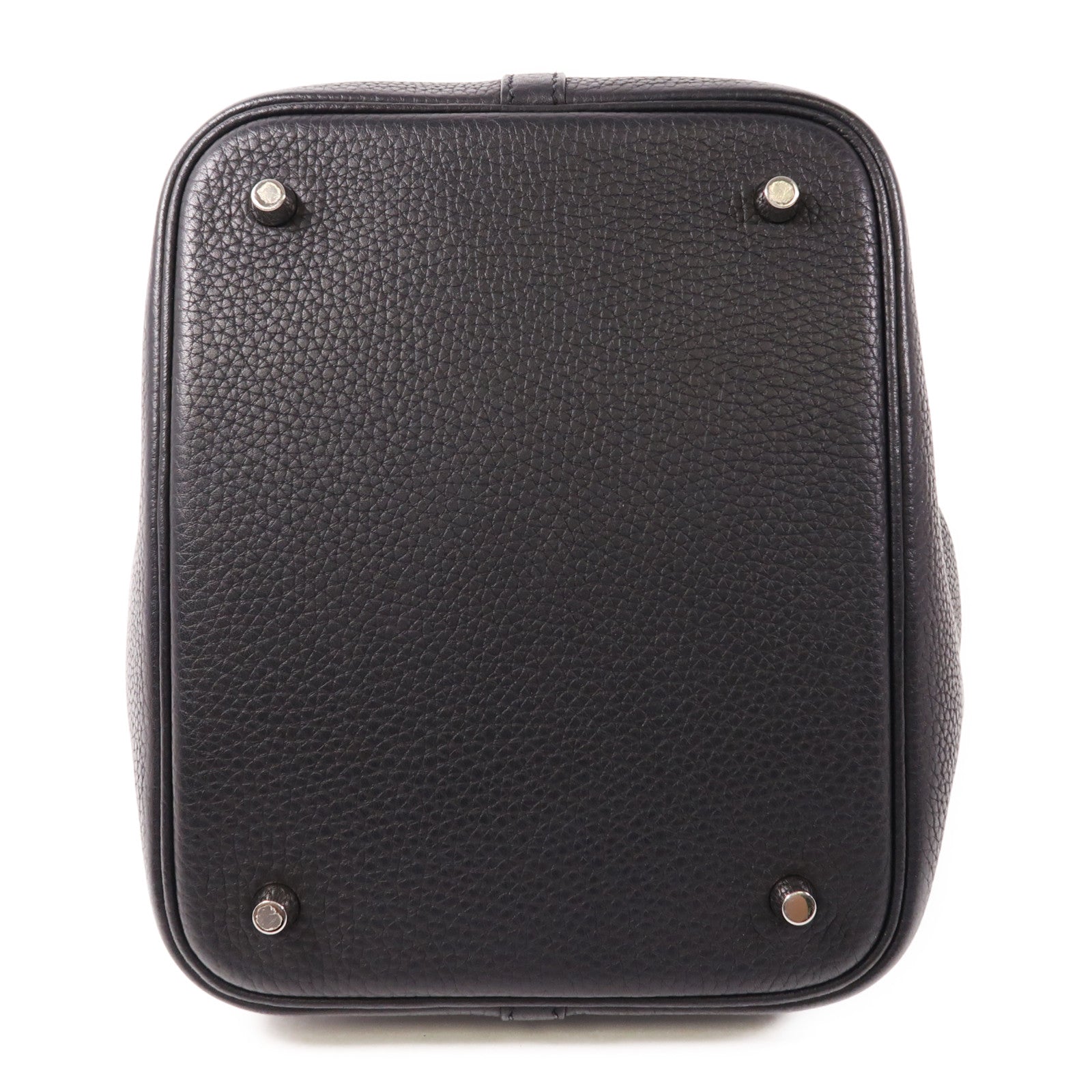 HERMES Clemence皮革Picotin MM銀扣手挽袋Noir