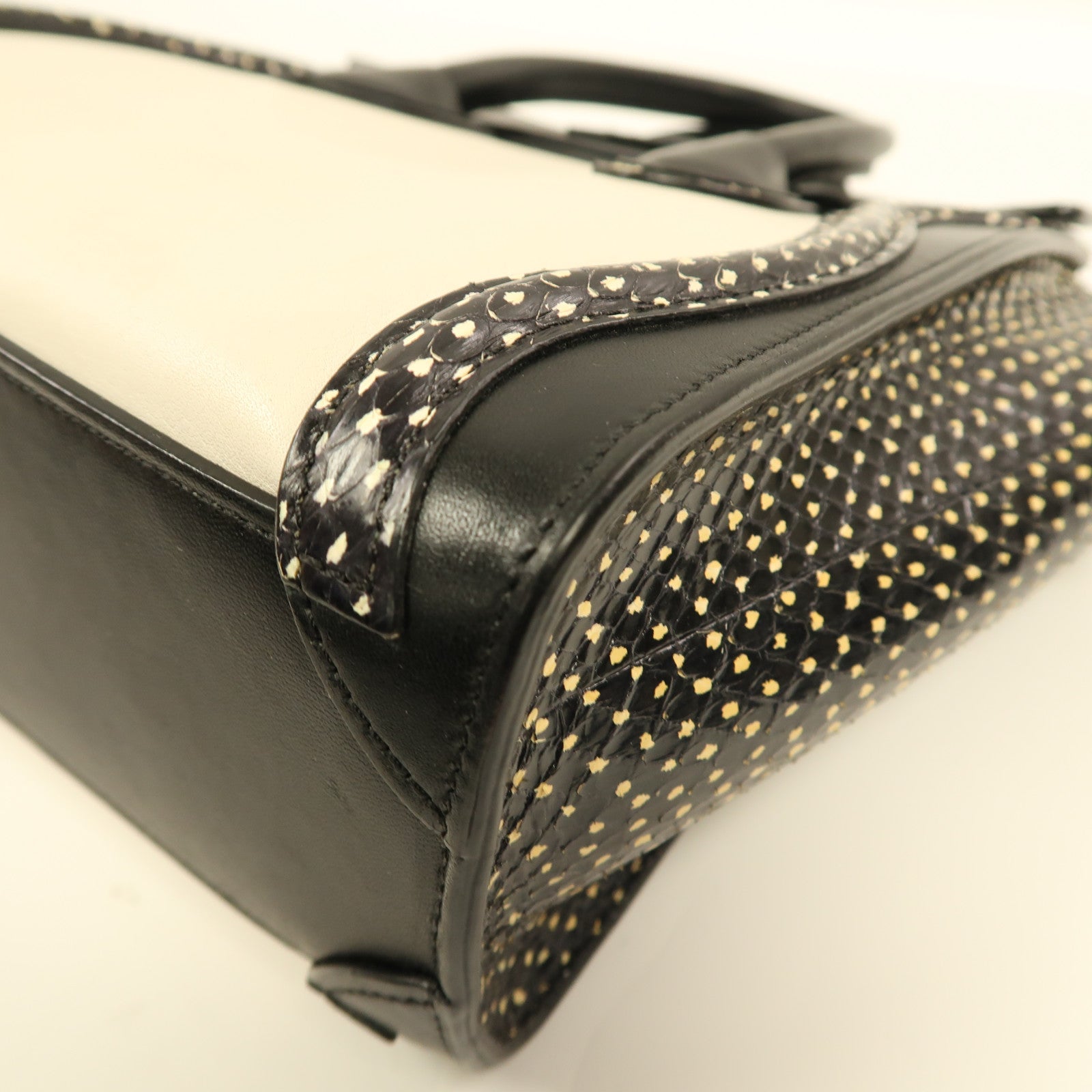 CELINE 牛皮皮革/蛇皮皮革Nano Luggage金扣手挽肩背兩用袋白色/黑色