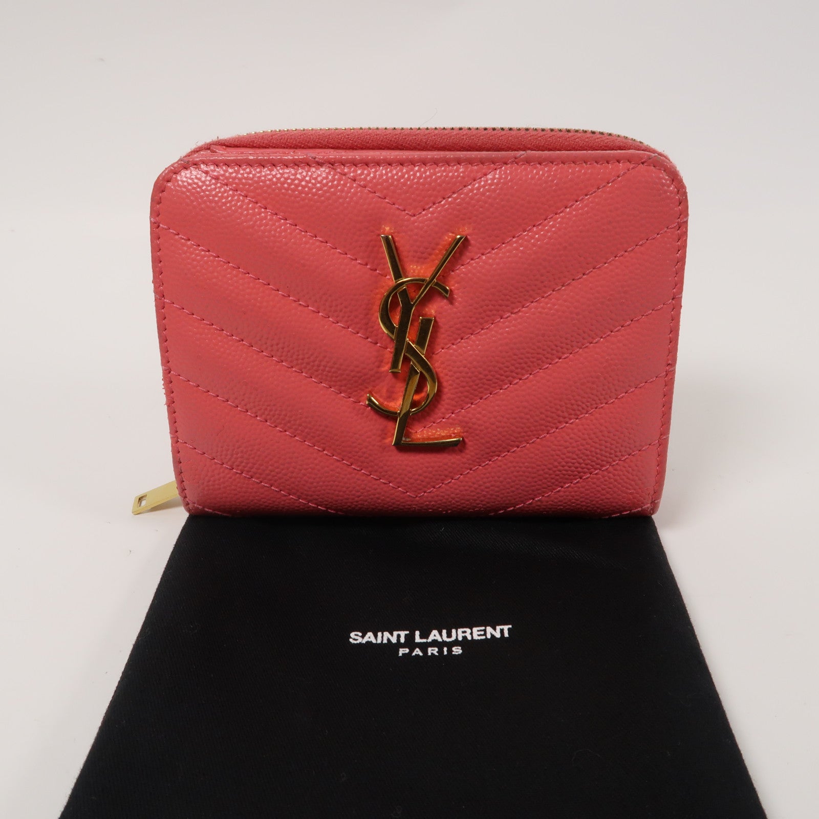 SAINT LAURENT 斜紋牛皮皮革Wallet金扣錢包粉紅色