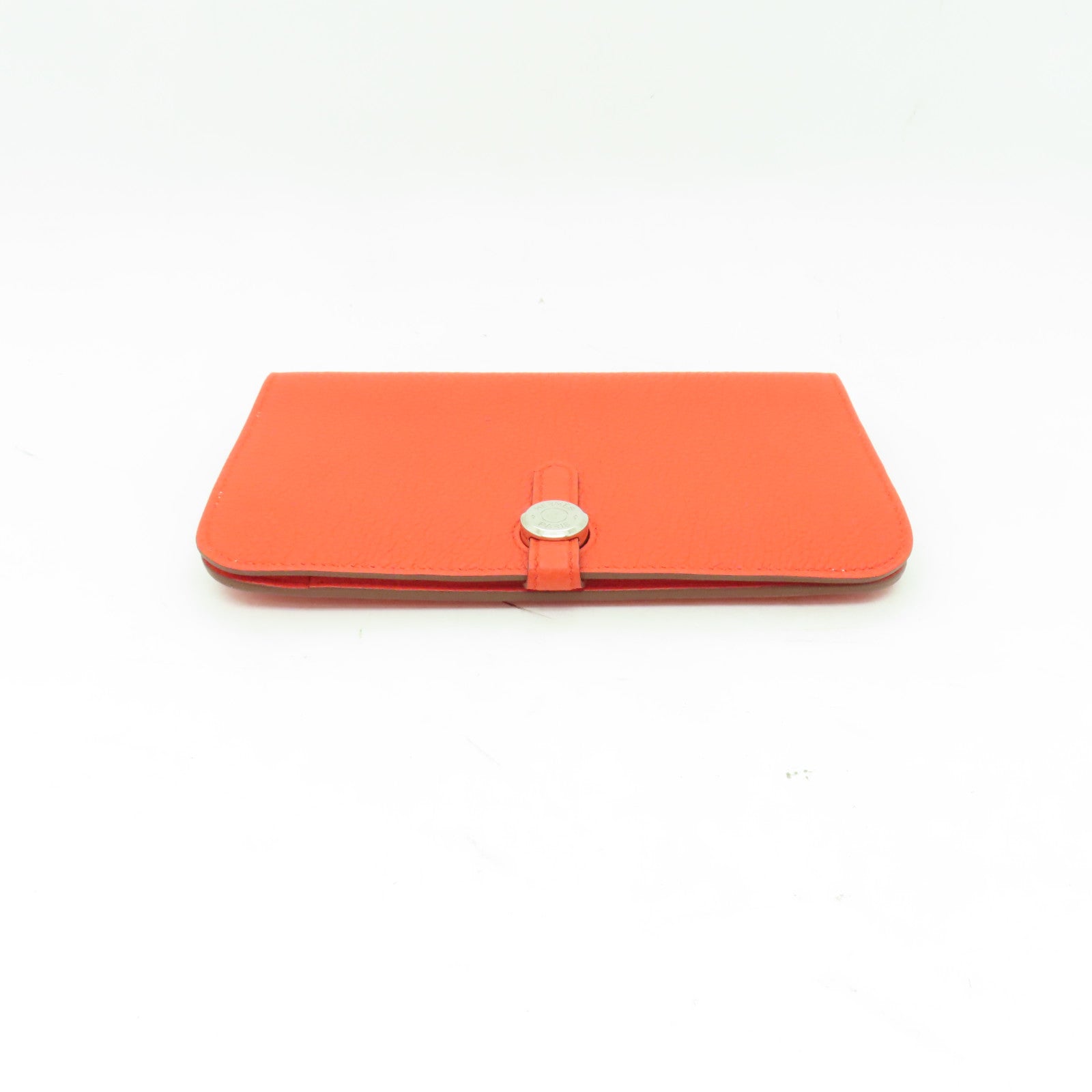 HERMES 【激減優惠】Clemence皮革Dogon wallet銀扣長錢包Orange橙色