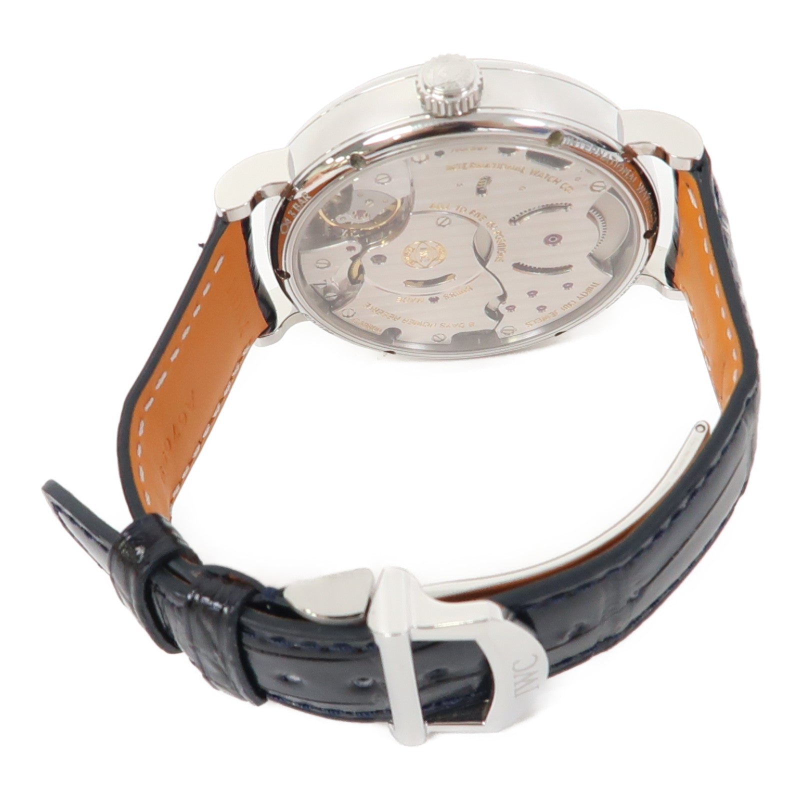 IWC Portofino Hand-Wound Moon Phase不鏽鋼/皮革帶手錶自動機芯白色