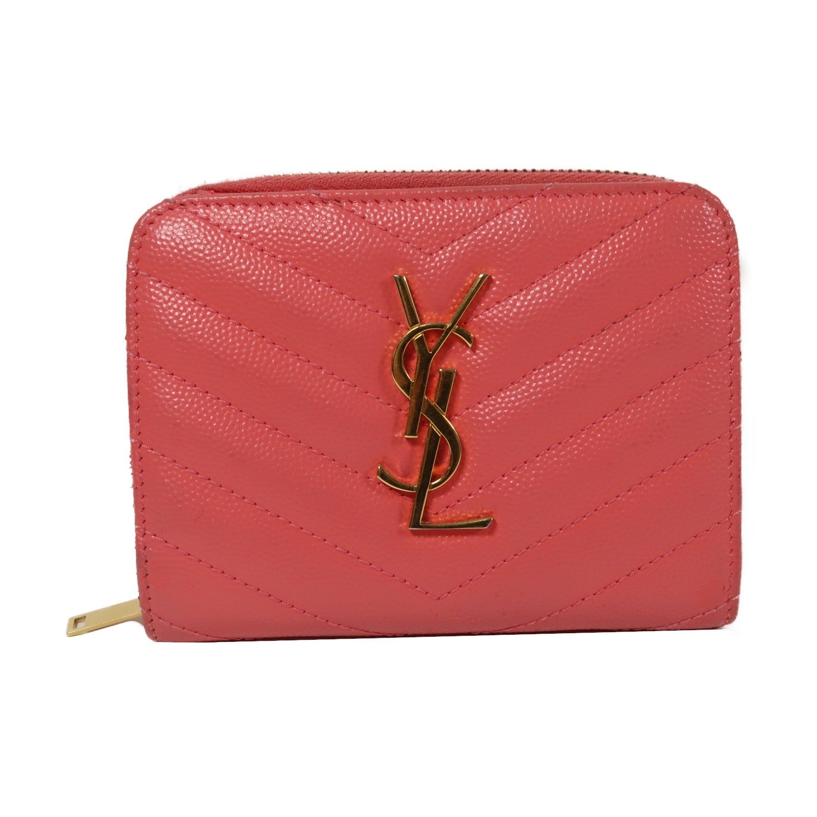 SAINT LAURENT 斜紋牛皮皮革Wallet金扣錢包粉紅色