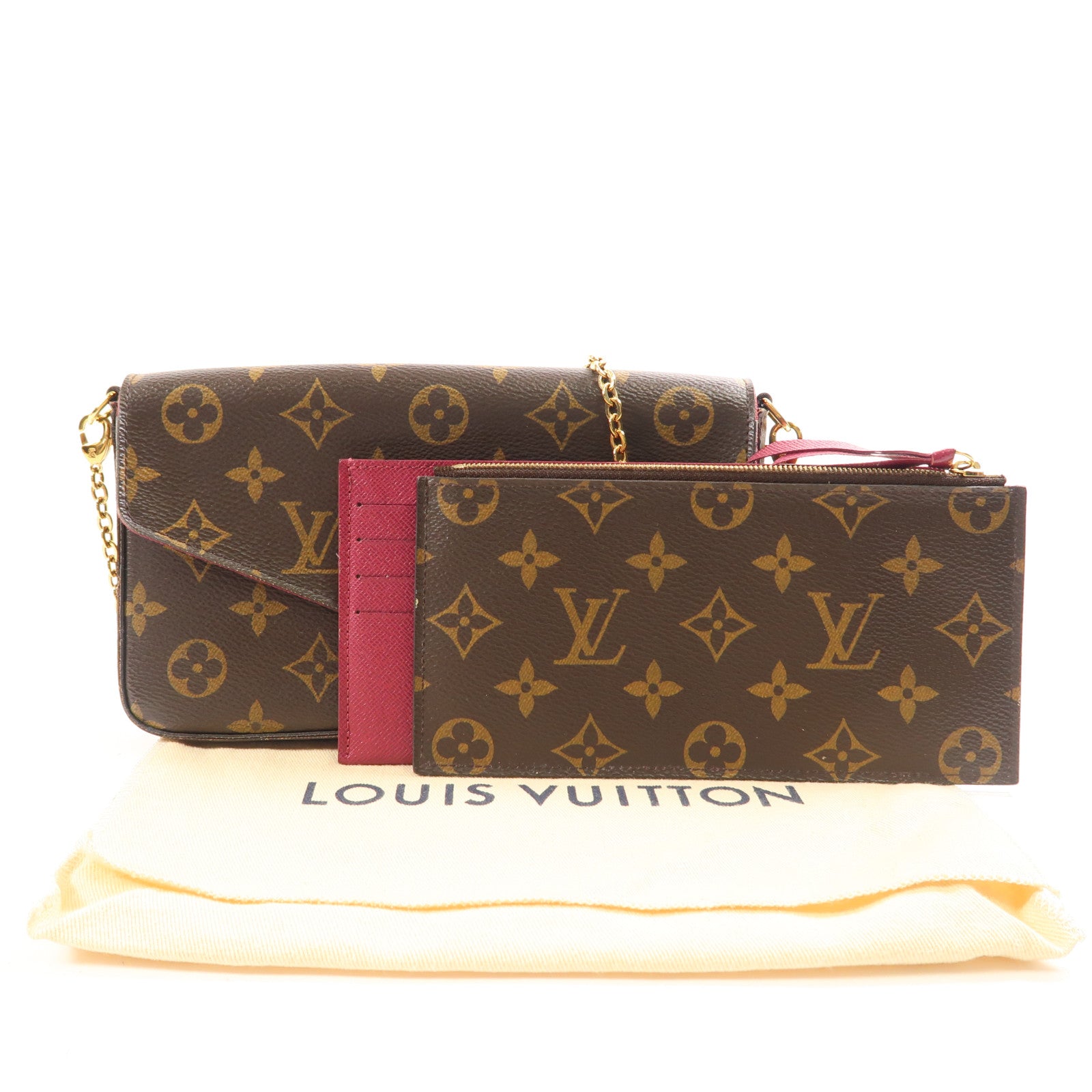 LOUIS VUITTON Monogram Pochette Felicie金扣鏈帶肩背袋棕色