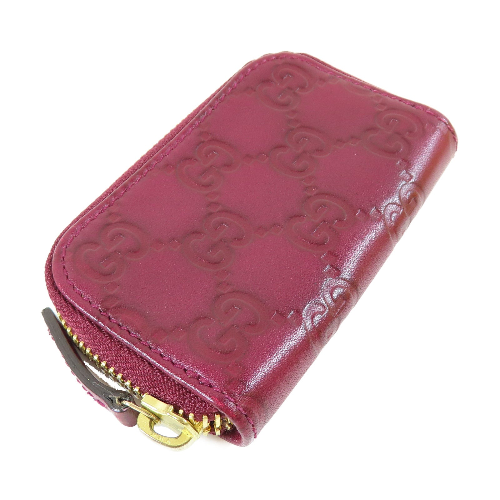 GUCCI 【激減優惠】皮革Coin Case金扣零錢包紫紅色