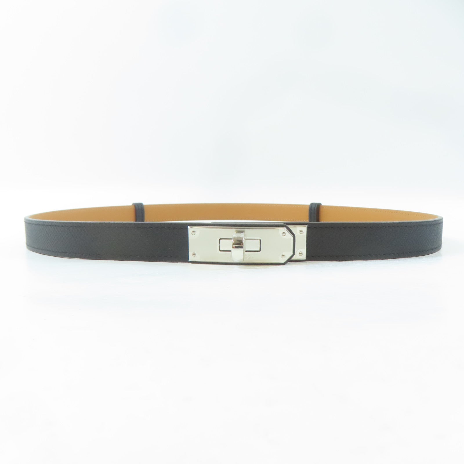 HERMES 【激減優惠】Epsom皮革Kelly Belt銀扣皮帶Noir/黑色