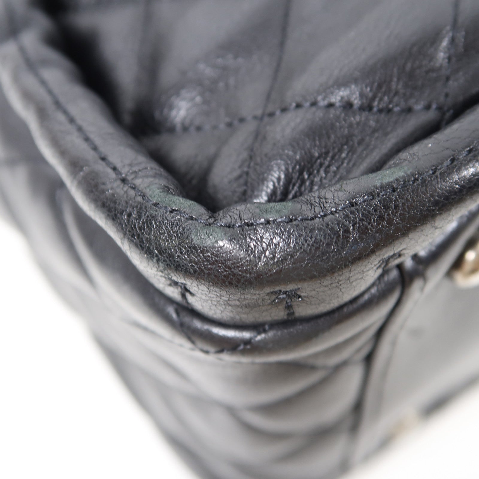 CHANEL 【激減優惠】菱格牛皮皮革Shoulder Bag銀扣鏈帶肩背袋黑色