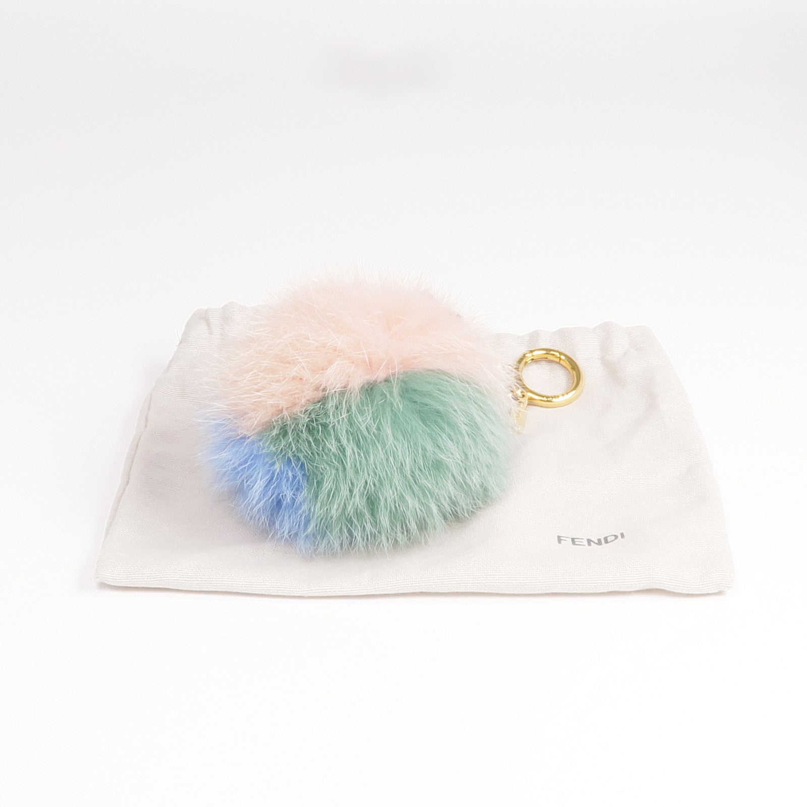 FENDI 【激減優惠】牛皮皮革/狐狸皮毛Pom Pom Key Ring Charm掛飾/鎖匙扣