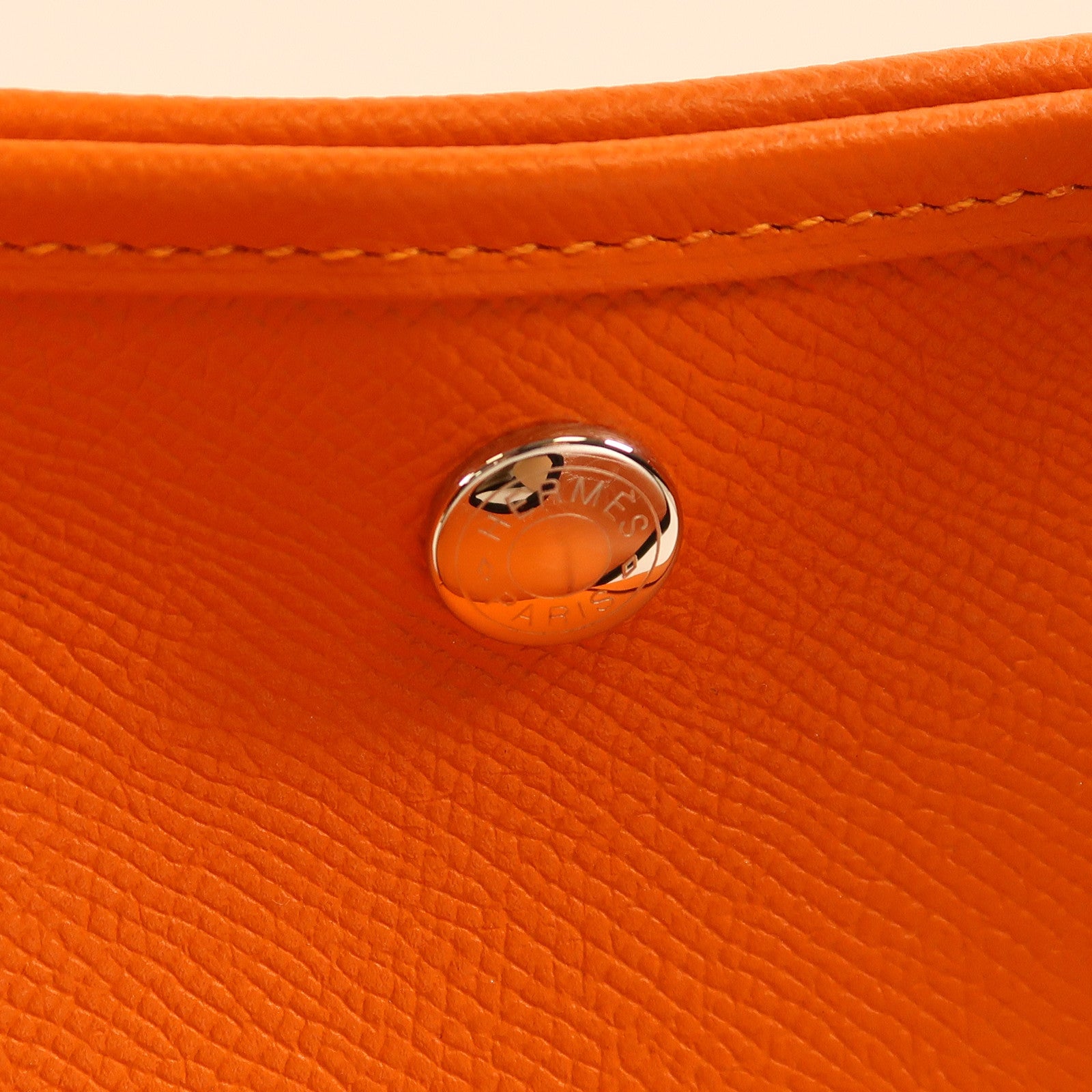 HERMES Epsom皮革Garden Party PM銀扣手挽袋Orange橙色