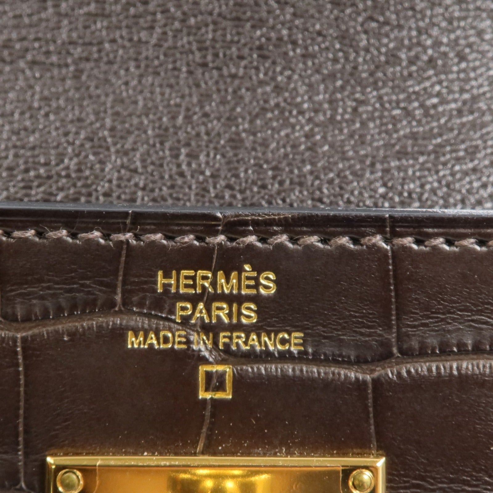 HERMES 鱷魚皮革/Butler皮革Kelly Wallet長錢包Ebene/Moka
