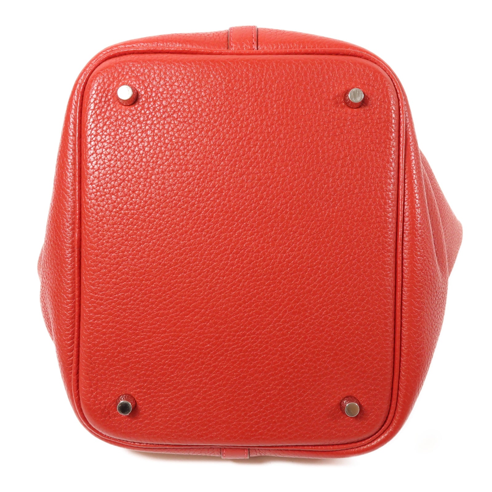 HERMES Clemence皮革Picotin MM銀扣手挽袋Red