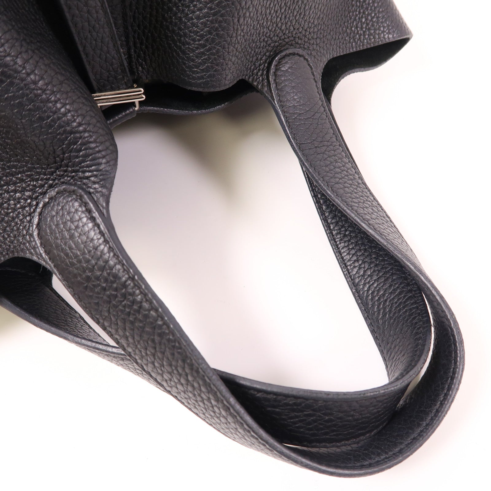 HERMES Clemence皮革Picotin MM銀扣手挽袋Noir