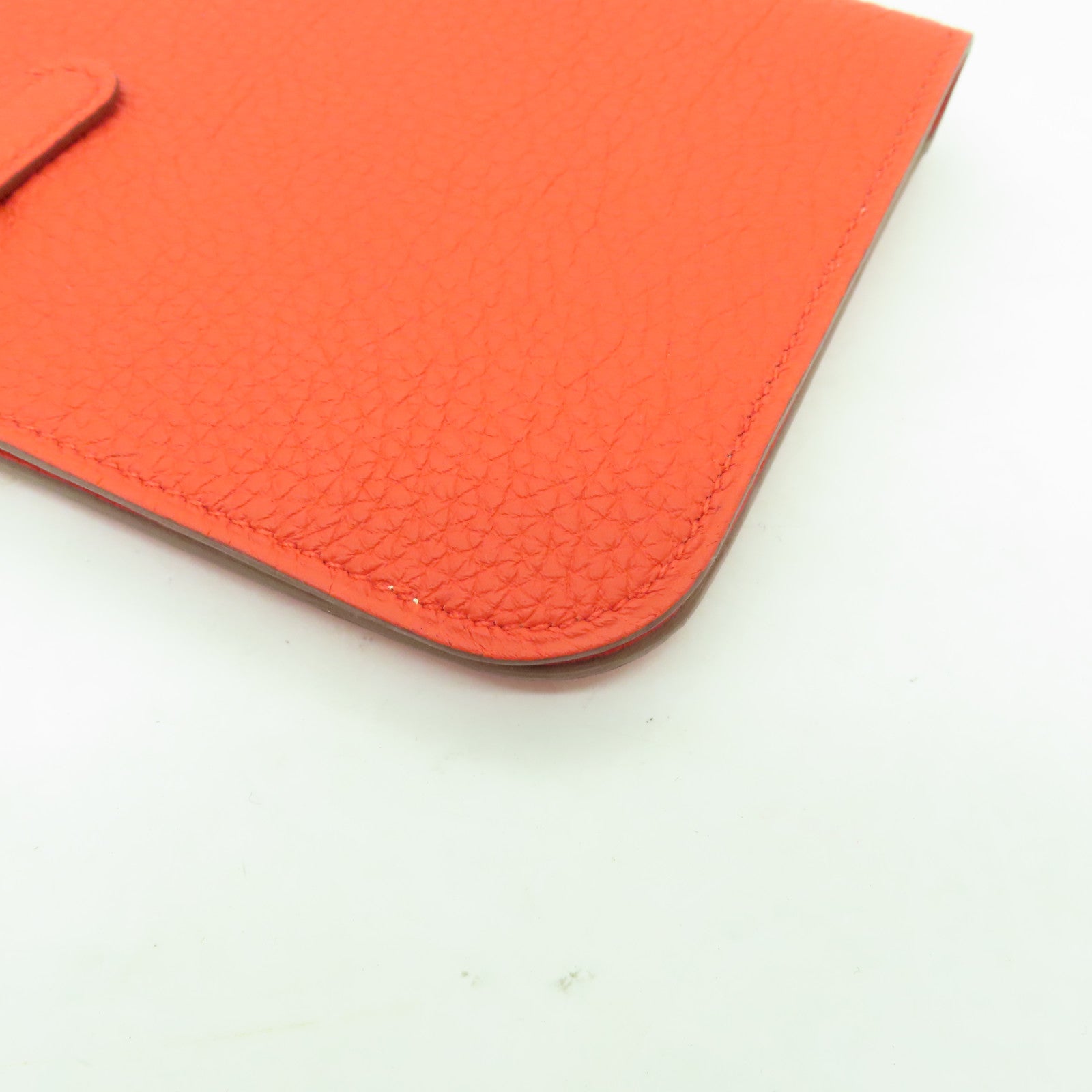 HERMES 【激減優惠】Clemence皮革Dogon wallet銀扣長錢包Orange橙色