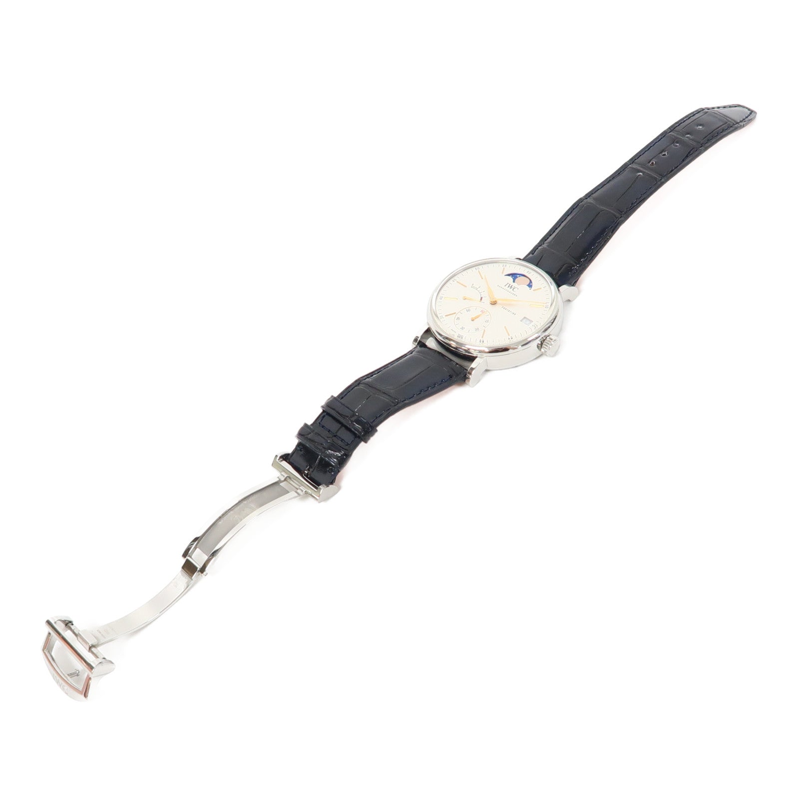 IWC Portofino Hand-Wound Moon Phase不鏽鋼/皮革帶手錶自動機芯白色