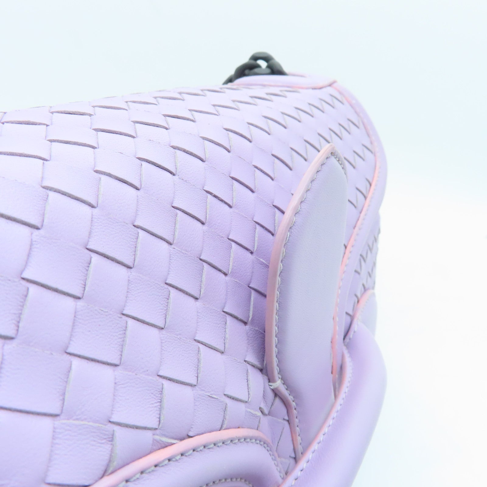 BOTTEGA VENETA Leather Chain Bag Black Buckle Shoulder Bag Purple