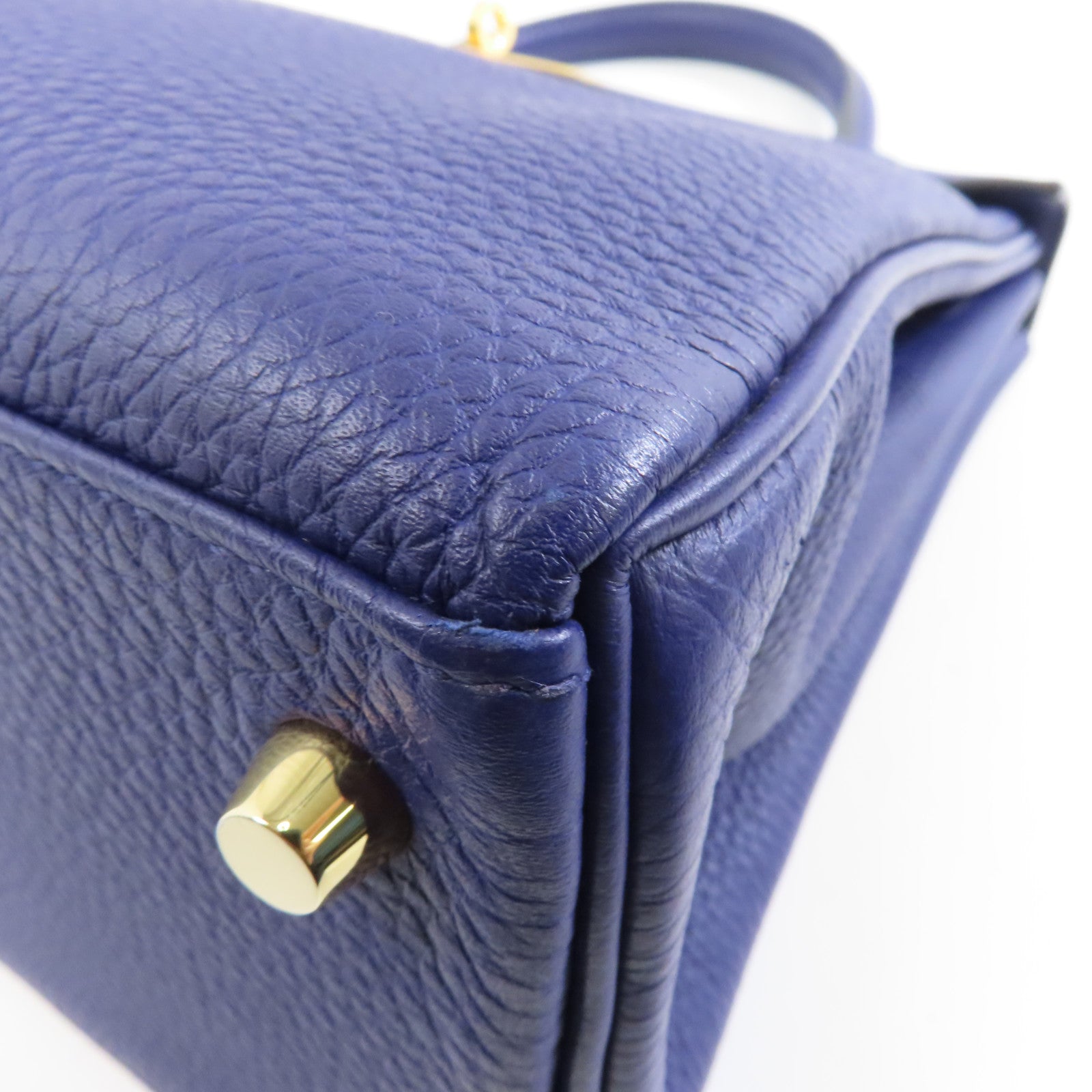 HERMES Togo皮革Kelly 28金扣手挽肩背兩用袋Blue Encre藍色