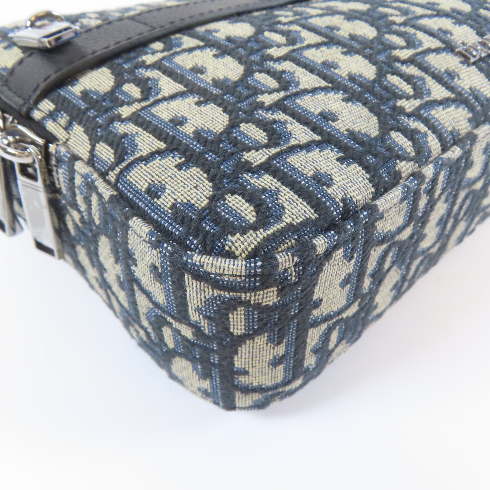 Dior 帆布/牛皮皮革Safari Bag銀扣肩背袋藍色