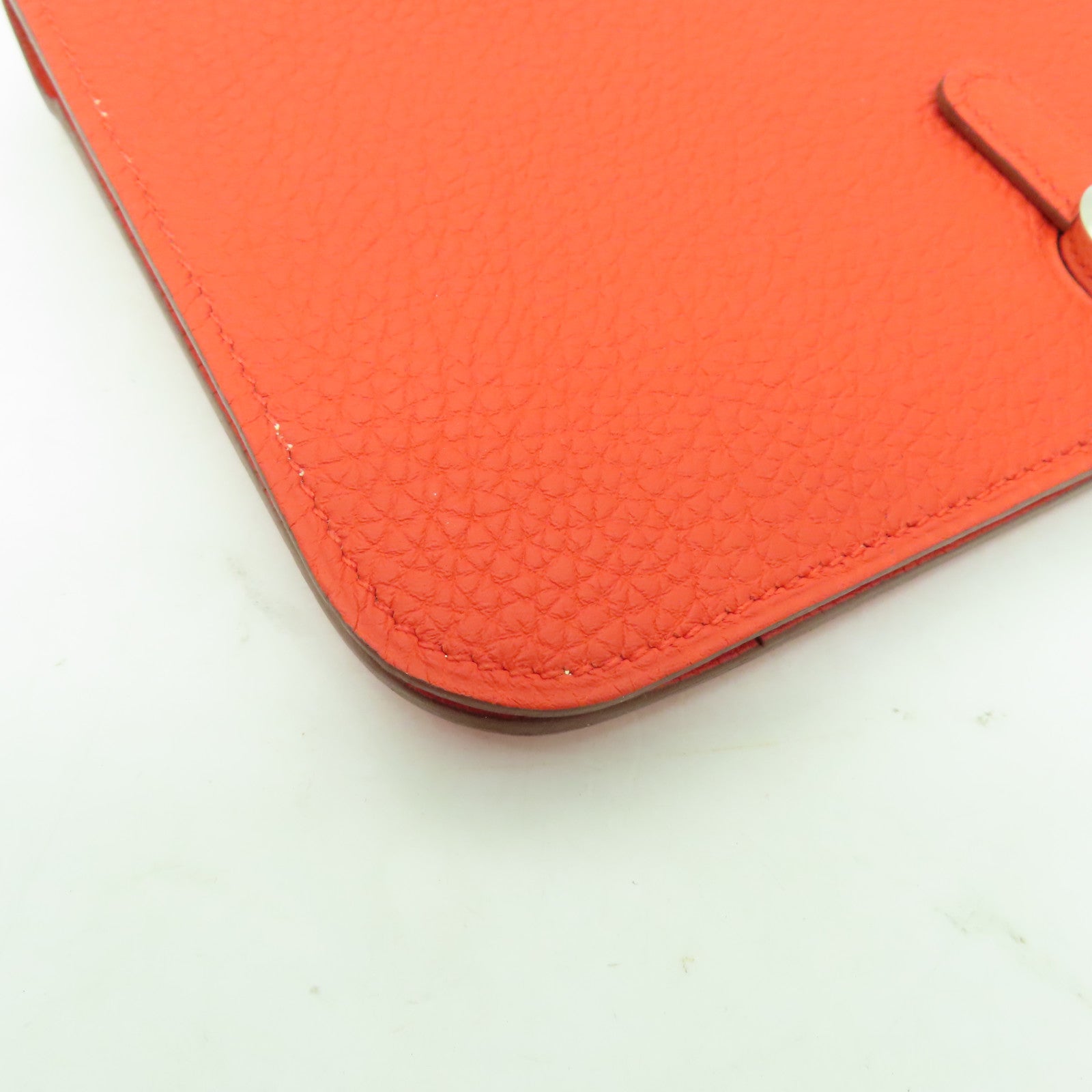 HERMES 【激減優惠】Clemence皮革Dogon wallet銀扣長錢包Orange橙色
