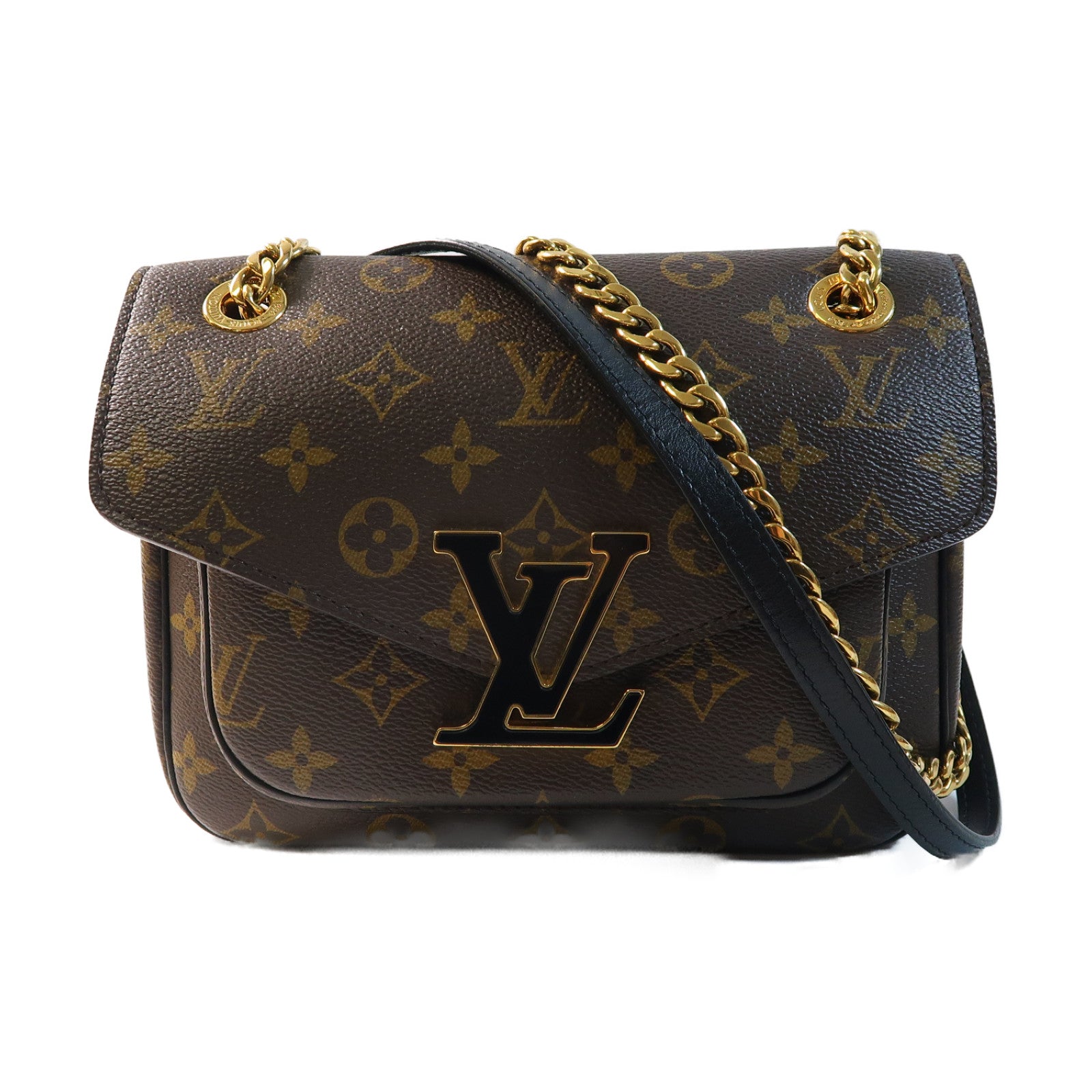 LOUIS VUITTON Monogram Passy金扣鏈帶肩背袋啡色