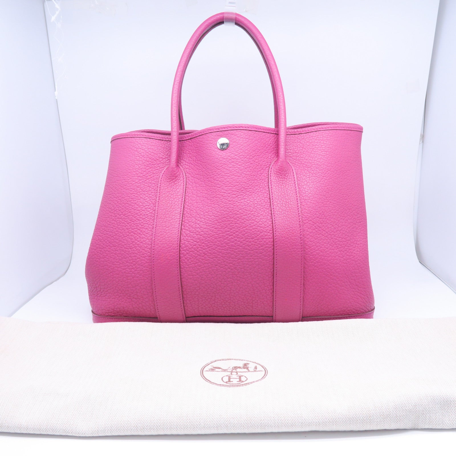 HERMES **【激減優惠】Country皮革GardenParty PM銀扣手挽袋桃紫色